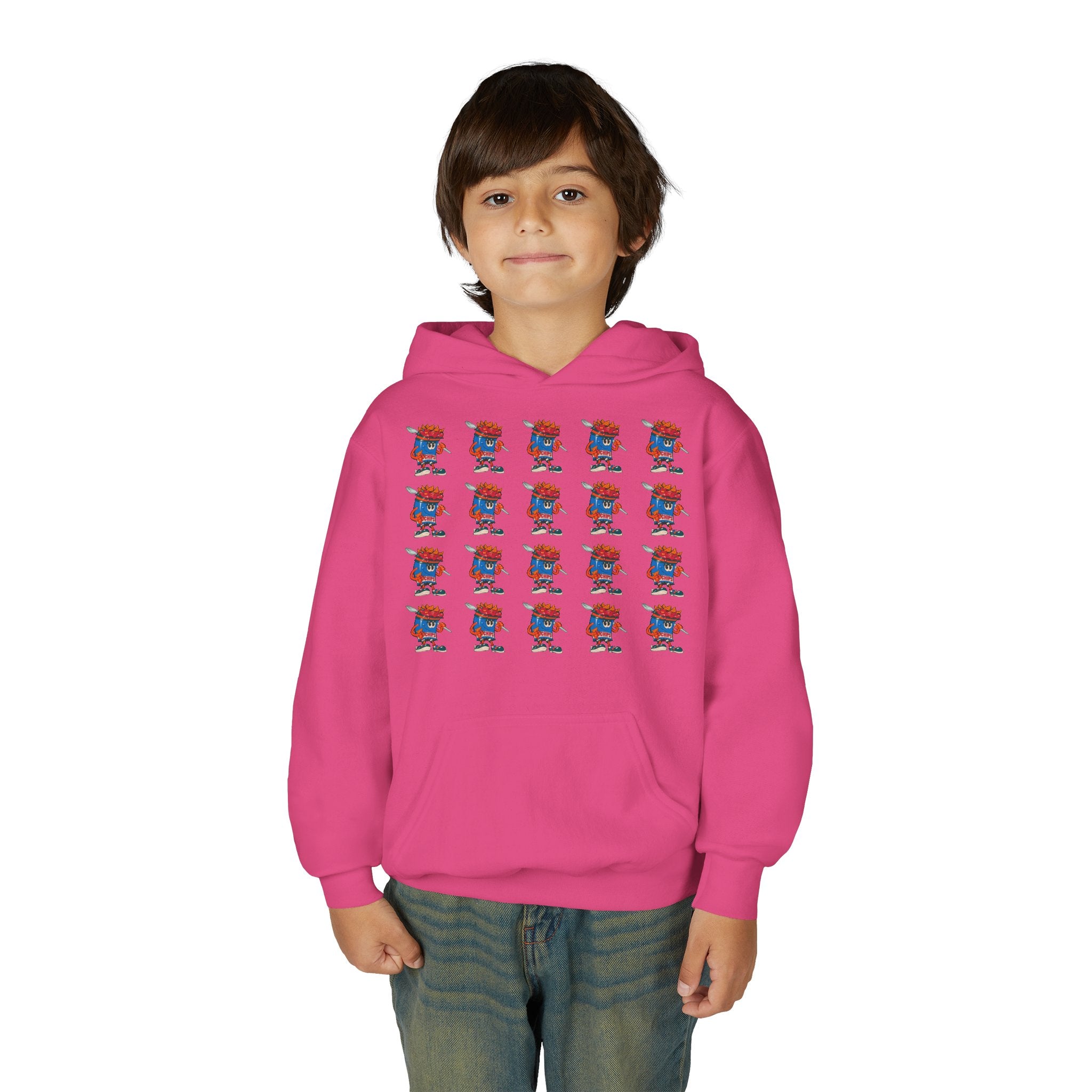 Youth Hoodie — Gump's Grub Mascot Pattern/Logo Pullover (Black Font)