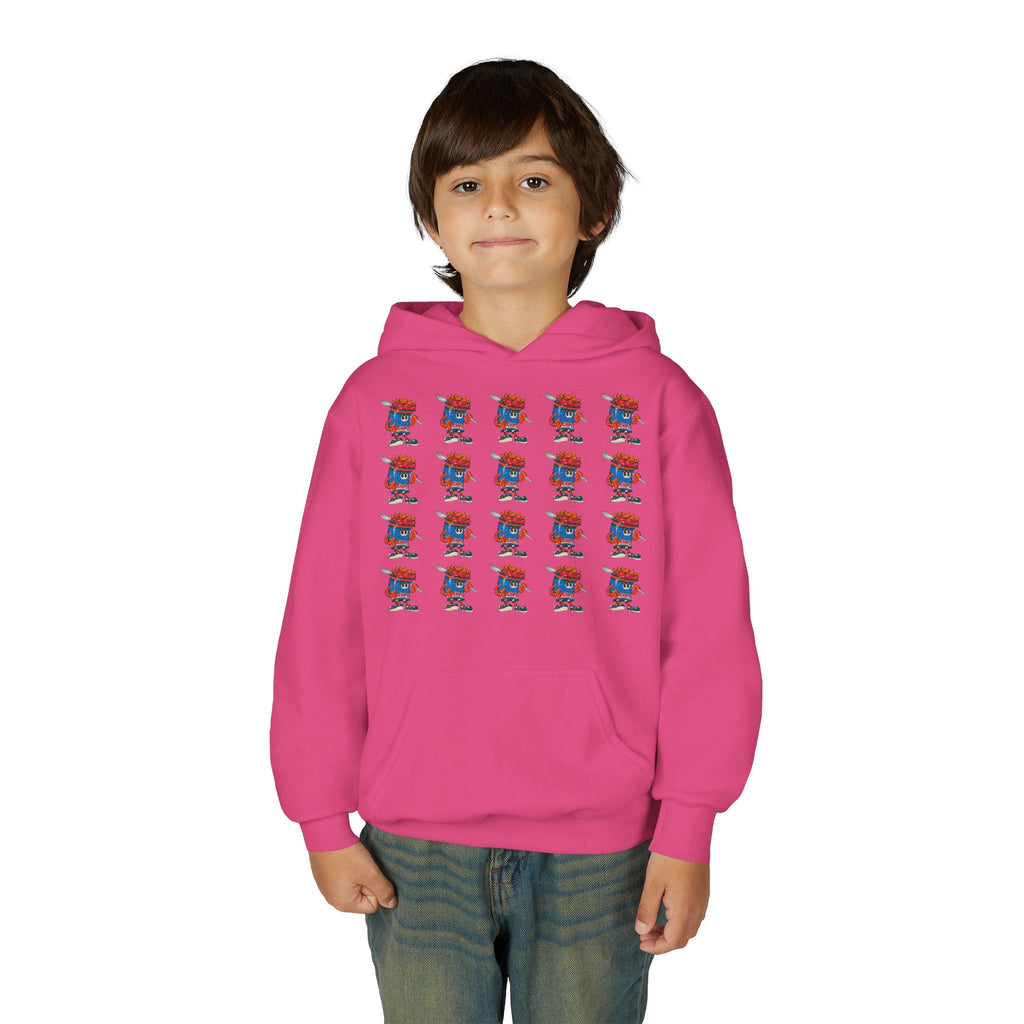 Youth Hoodie — Gump's Grub Mascot Pattern/Logo Pullover (Black Font)