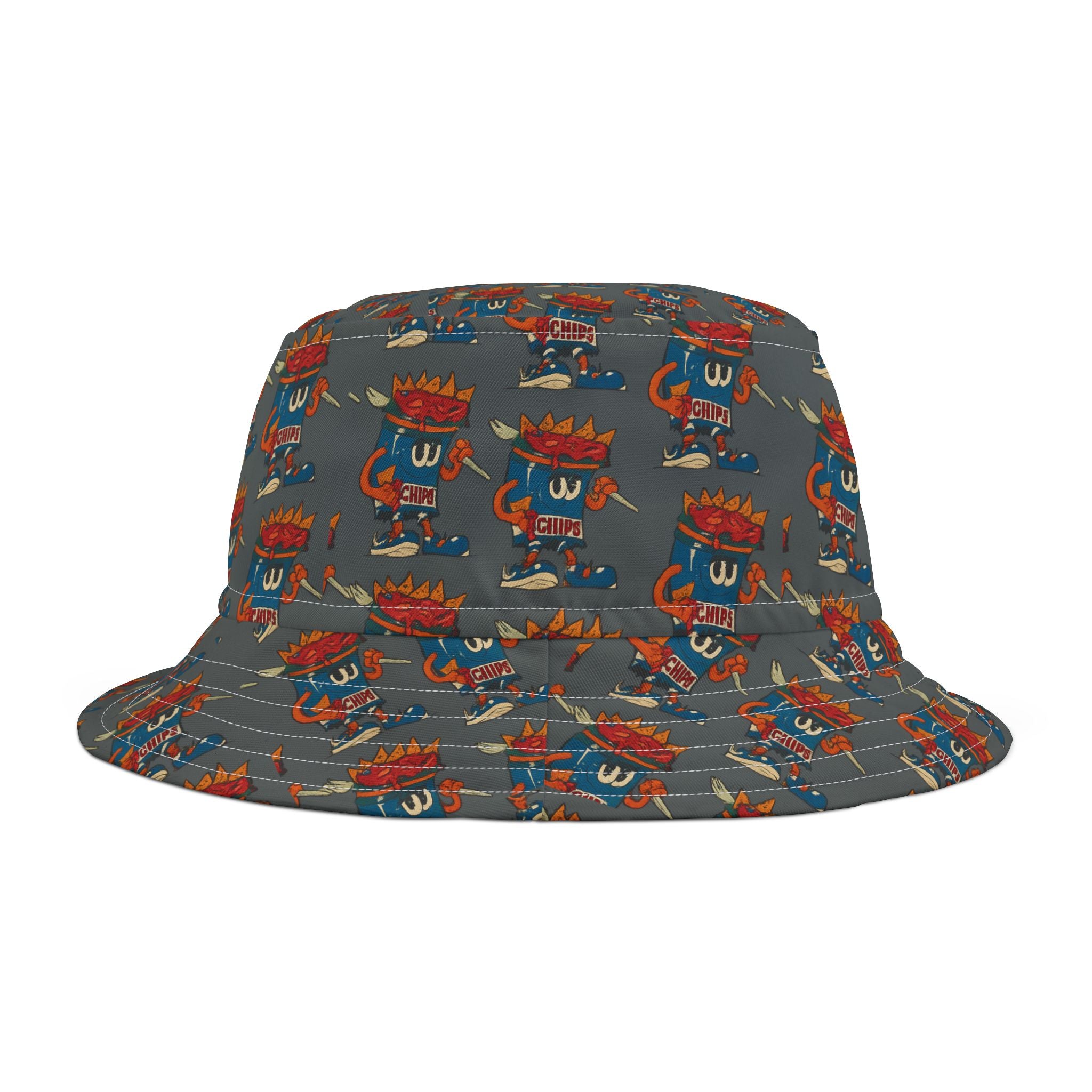 Gumps Grub Mascot Pattern Bucket Hat- Dark Grey