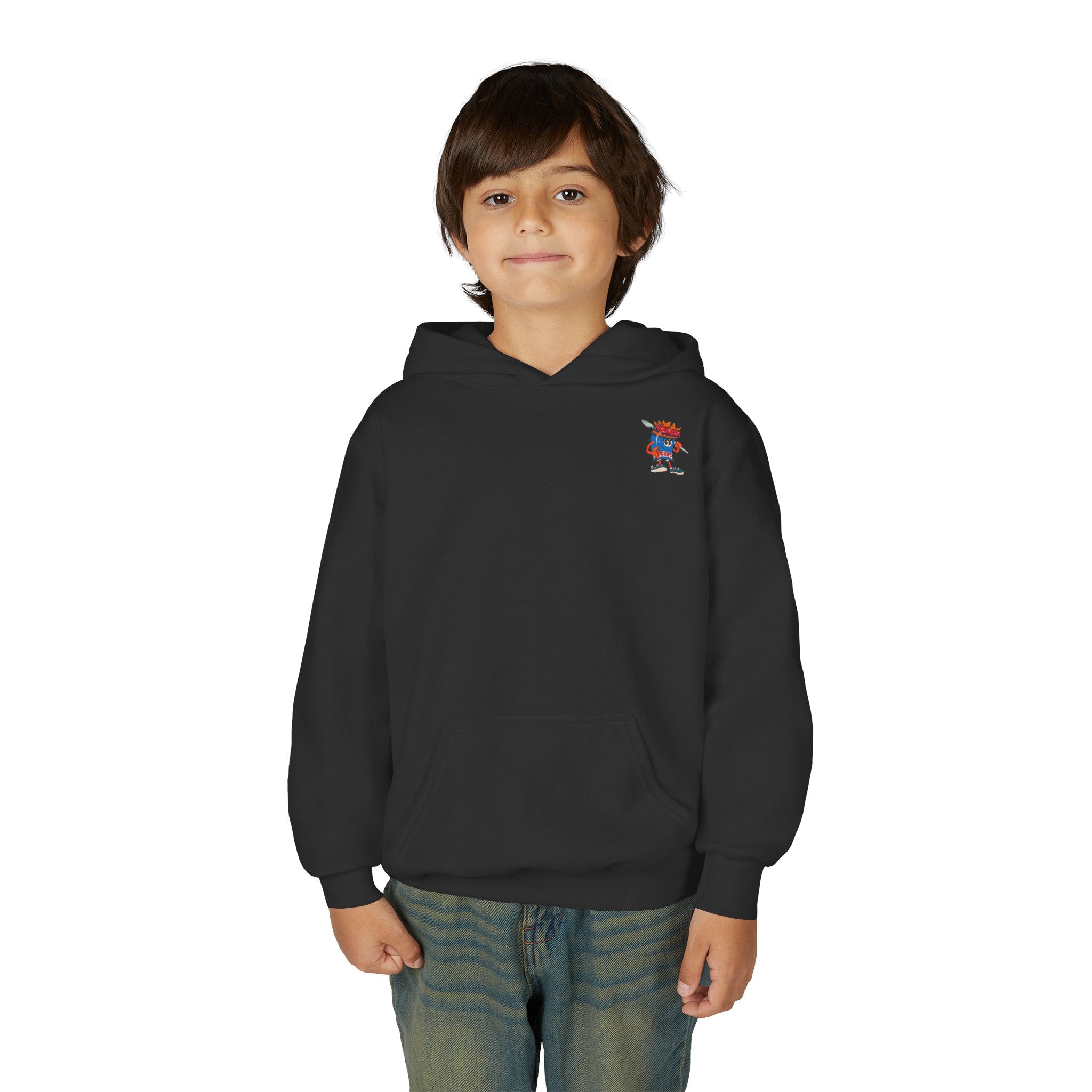 Youth Hoodie — Gump's Grub Mascot/Christmas Logo (White Font)