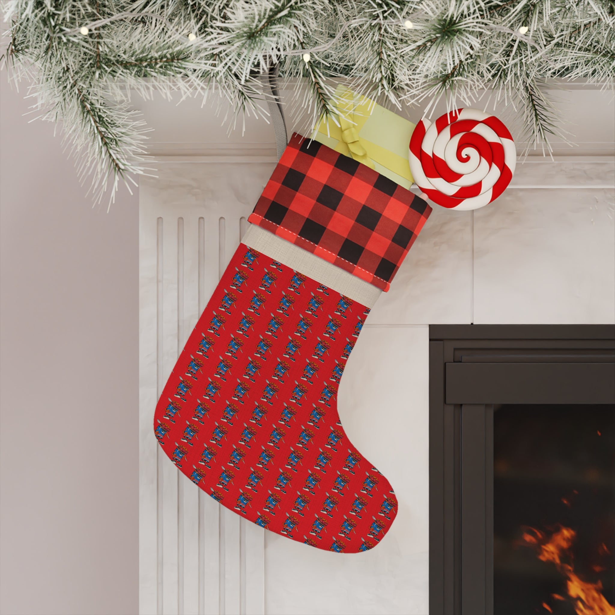Christmas Stocking — Gump's Grub Mascot Pattern (Red)