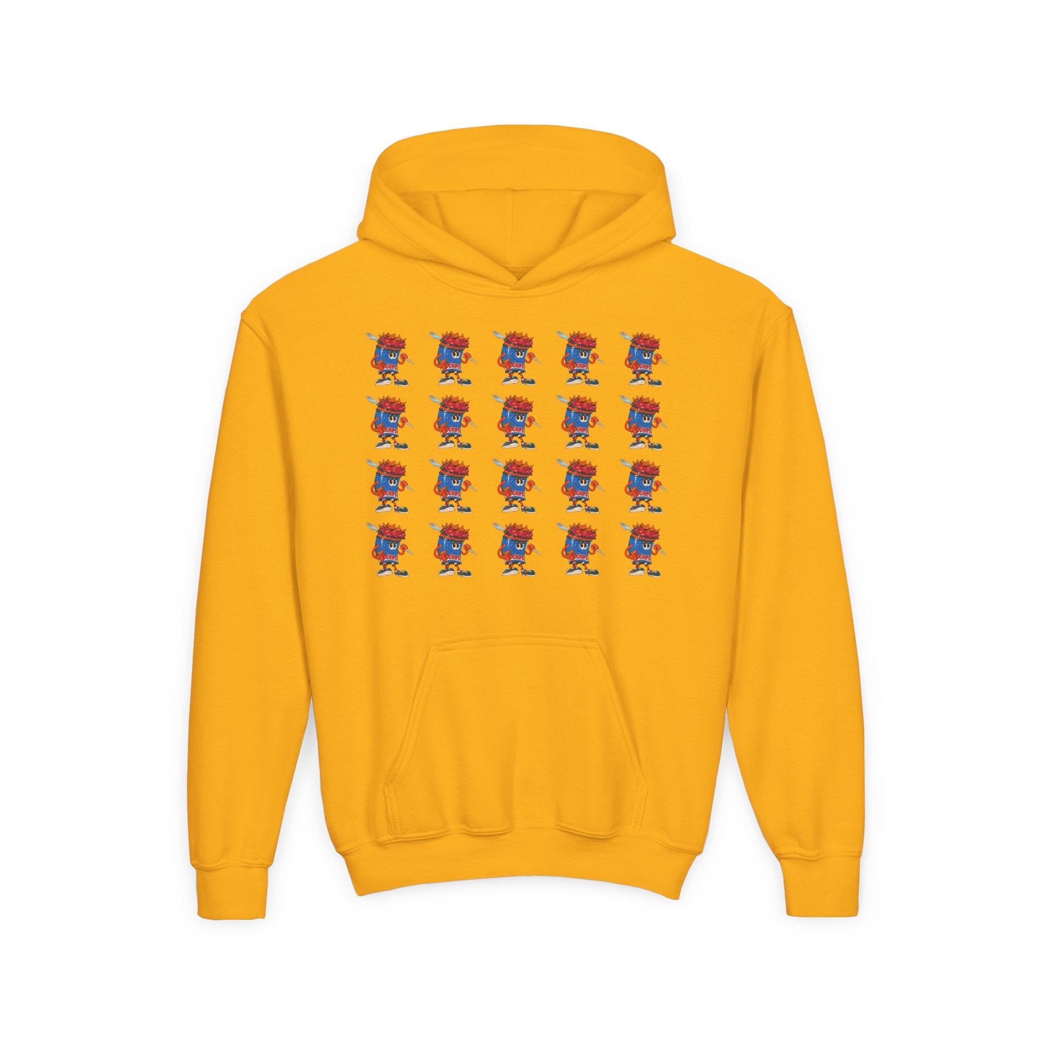 Youth Hoodie — Gump's Grub Mascot Pattern/Logo Pullover (Black Font)