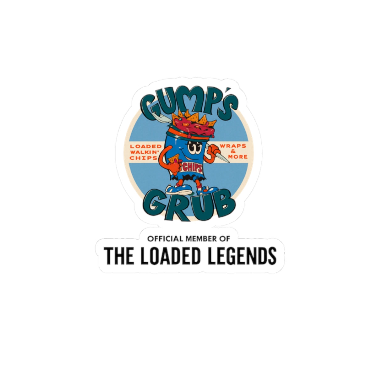 Gump’s Grub Kiss-Cut Sticker — (The Loaded Legends Logo Design)