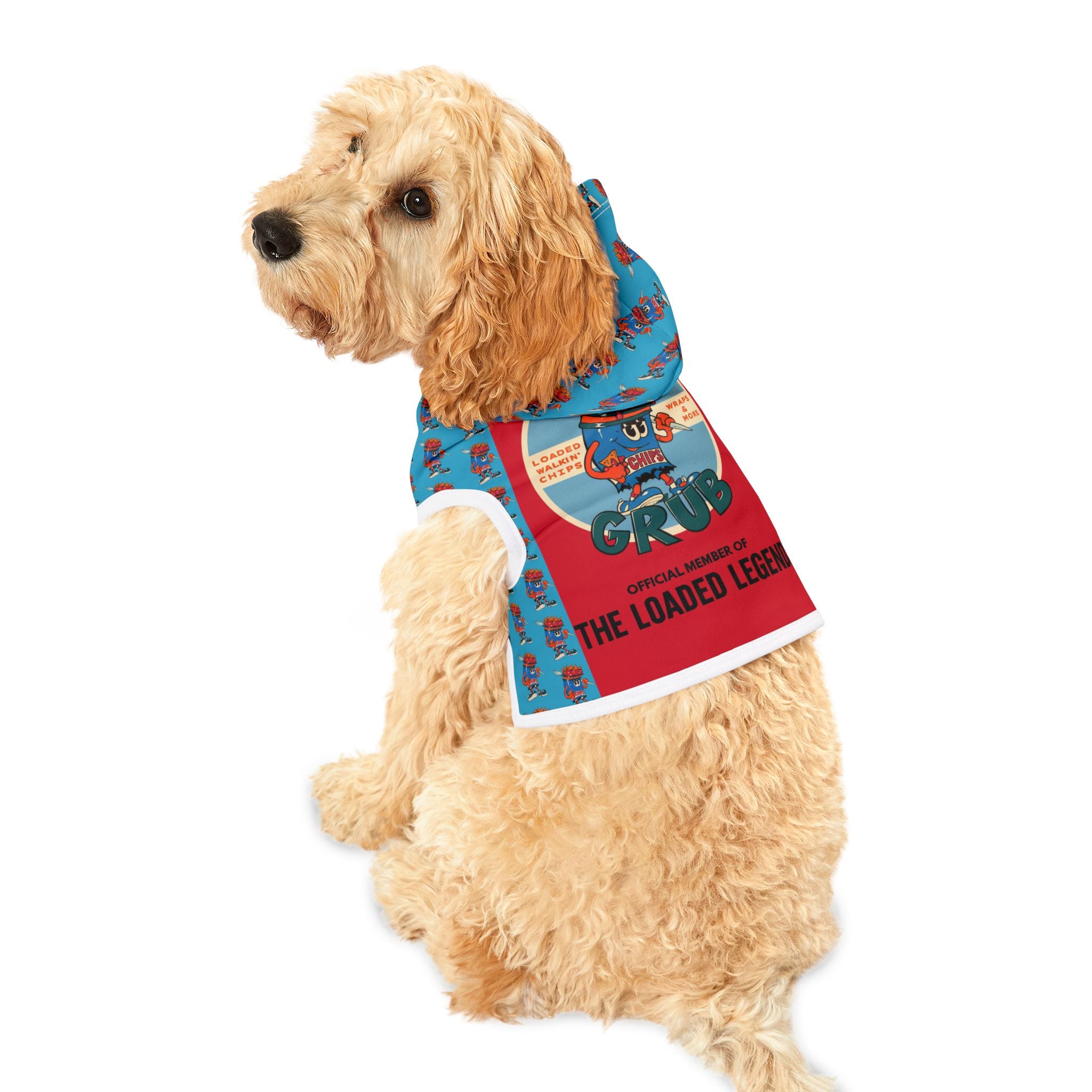 Pet Hoodie —Gump's Grub Logo/Mascot Pattern Dog Hoodie (Blue)