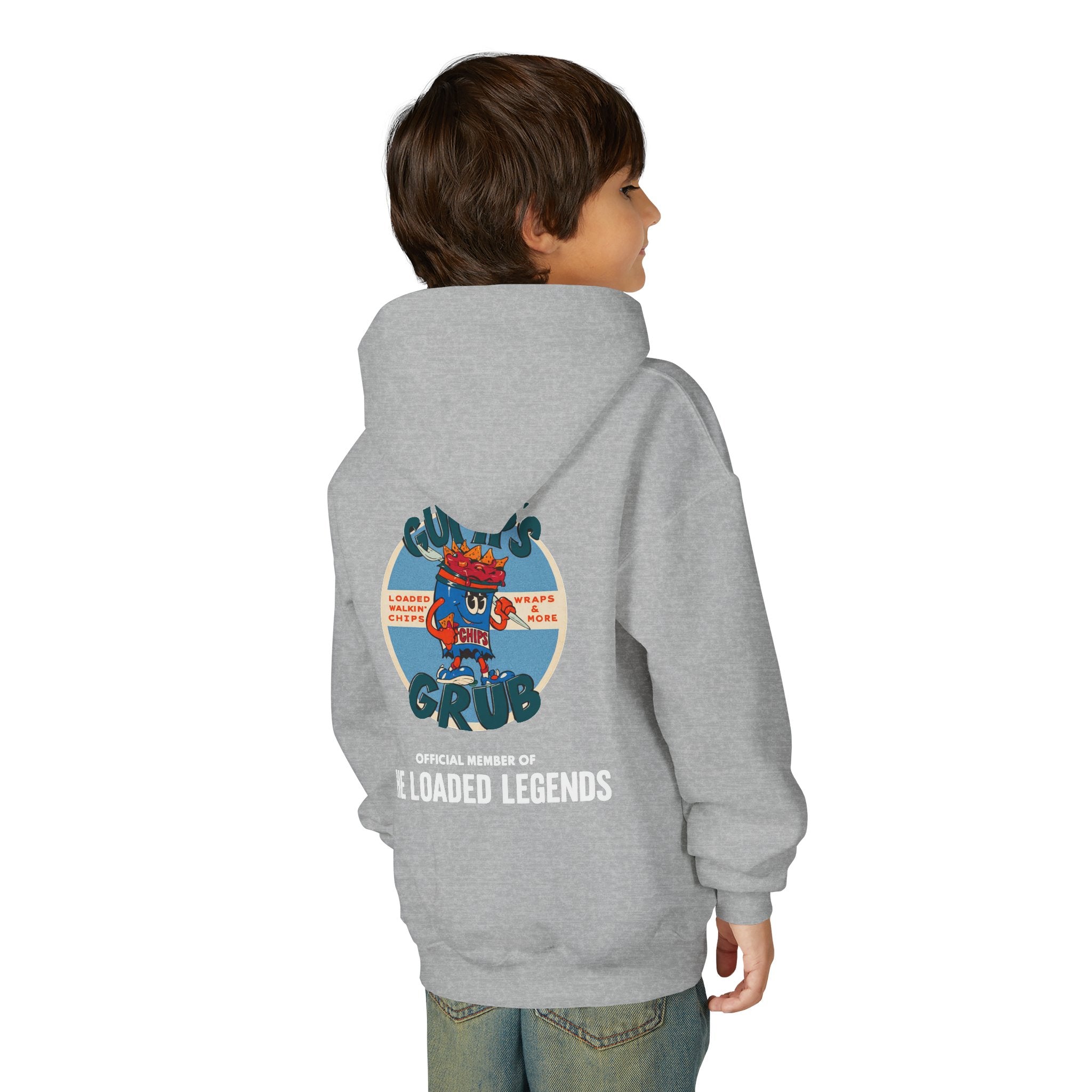 Youth Hoodie — Gump's Grub Mascot/Logo (White Font)