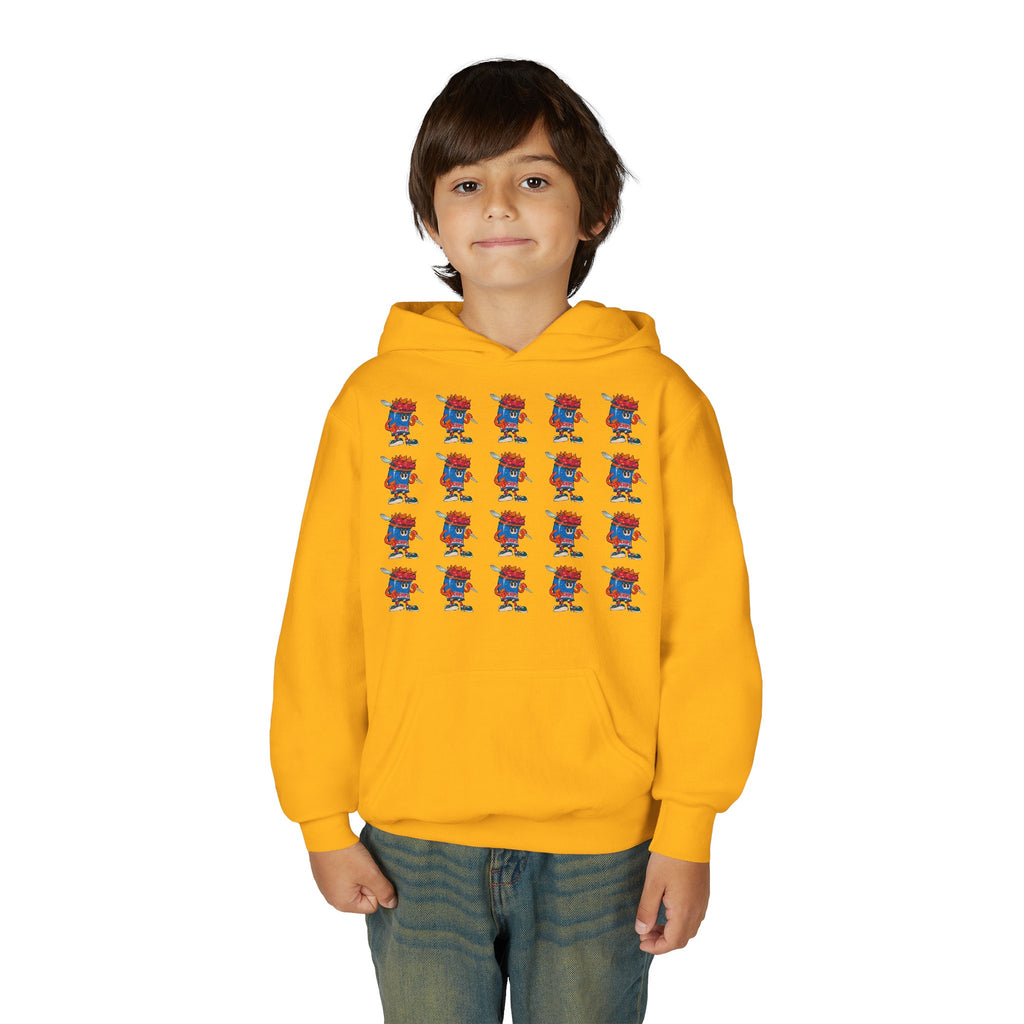 Youth Hoodie — Gump's Grub Mascot Pattern/Logo Pullover (Black Font)