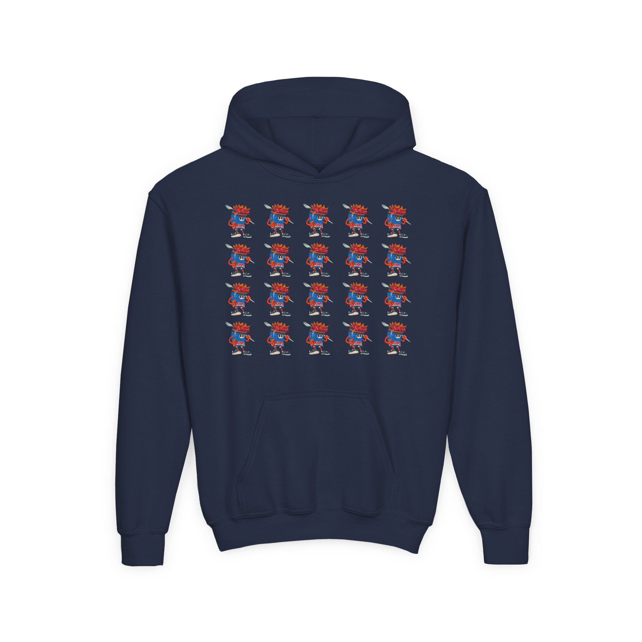 Youth Hoodie — Gump's Grub Mascot Pattern/Logo Pullover (Black Font)