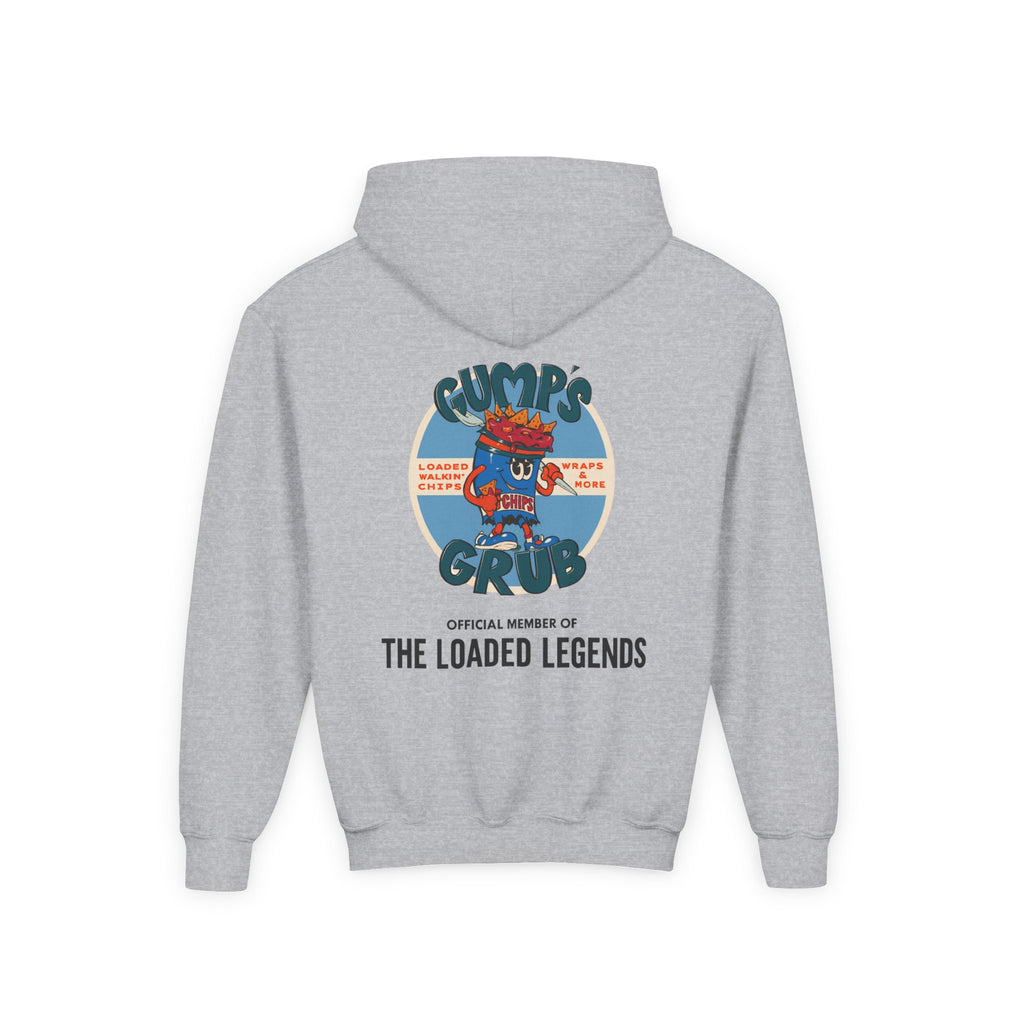 Youth Hoodie — Gump's Grub Mascot/Logo (Black Font)