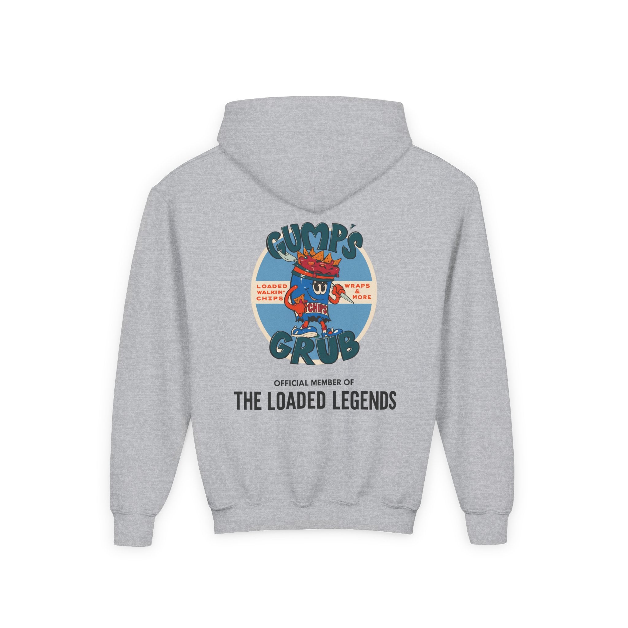 Youth Hoodie — Gump's Grub Mascot/Logo (Black Font)