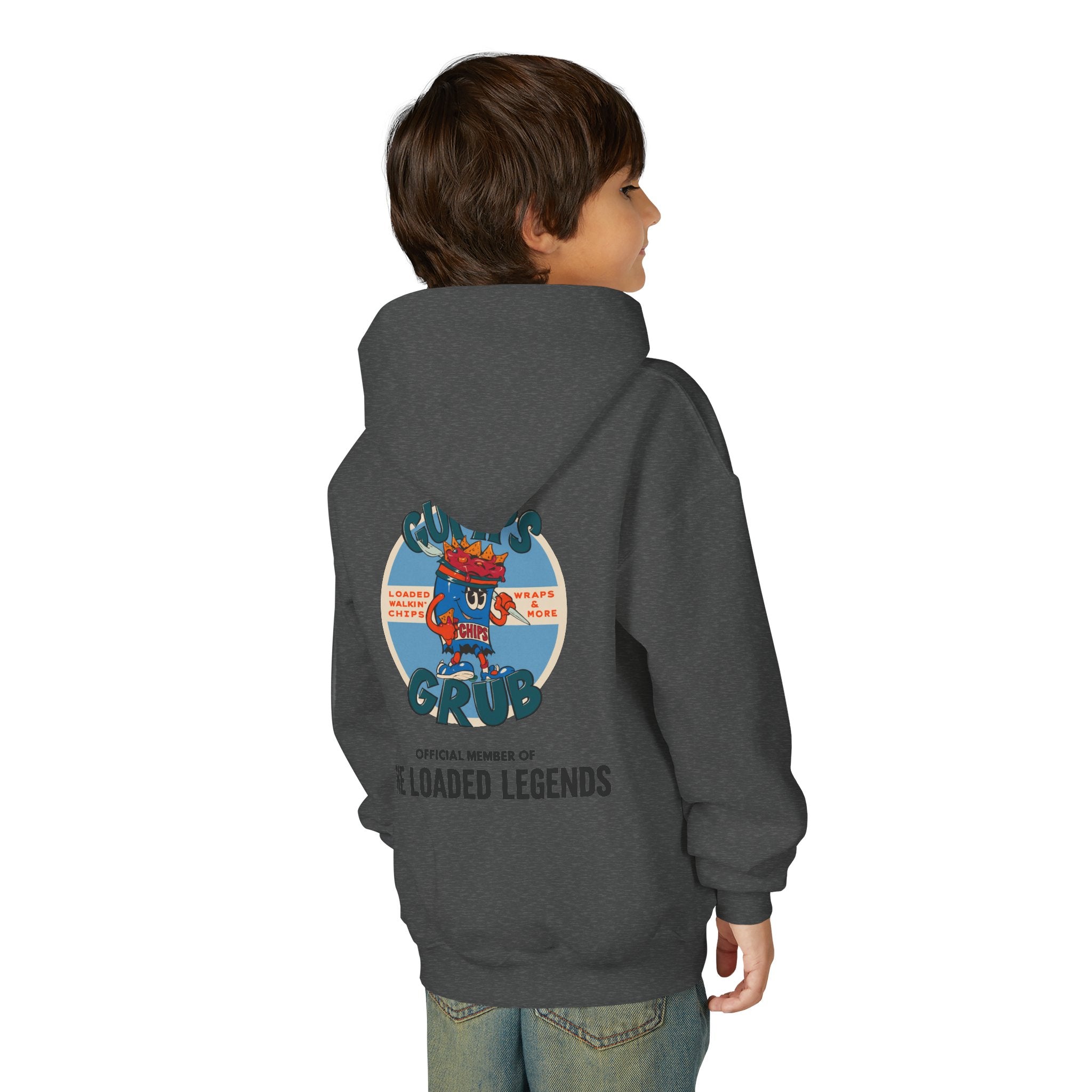 Youth Hoodie — Gump's Grub Mascot/Logo (Black Font)