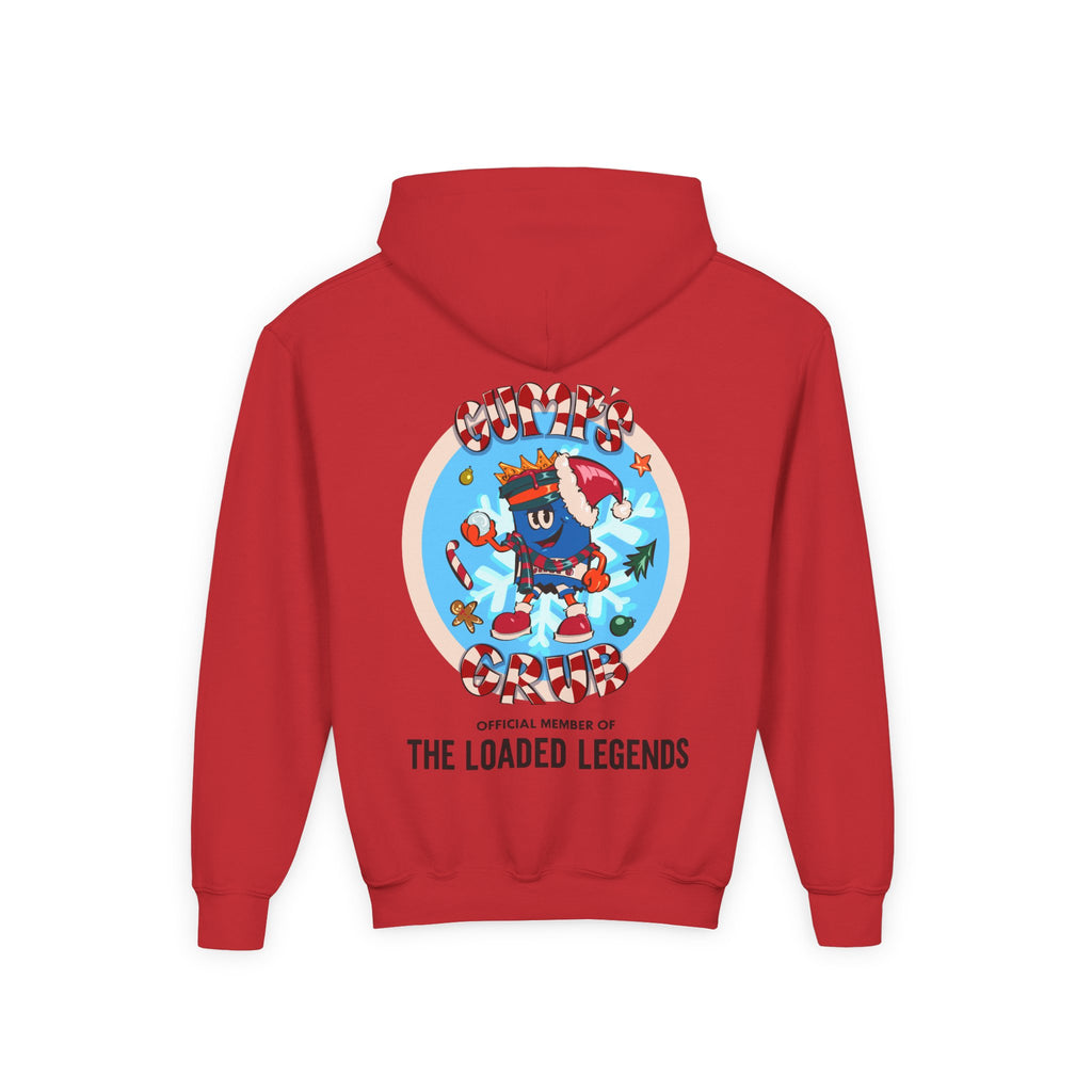 Youth Hoodie — Gump's Grub Mascot/Christmas Logo (Black Font)