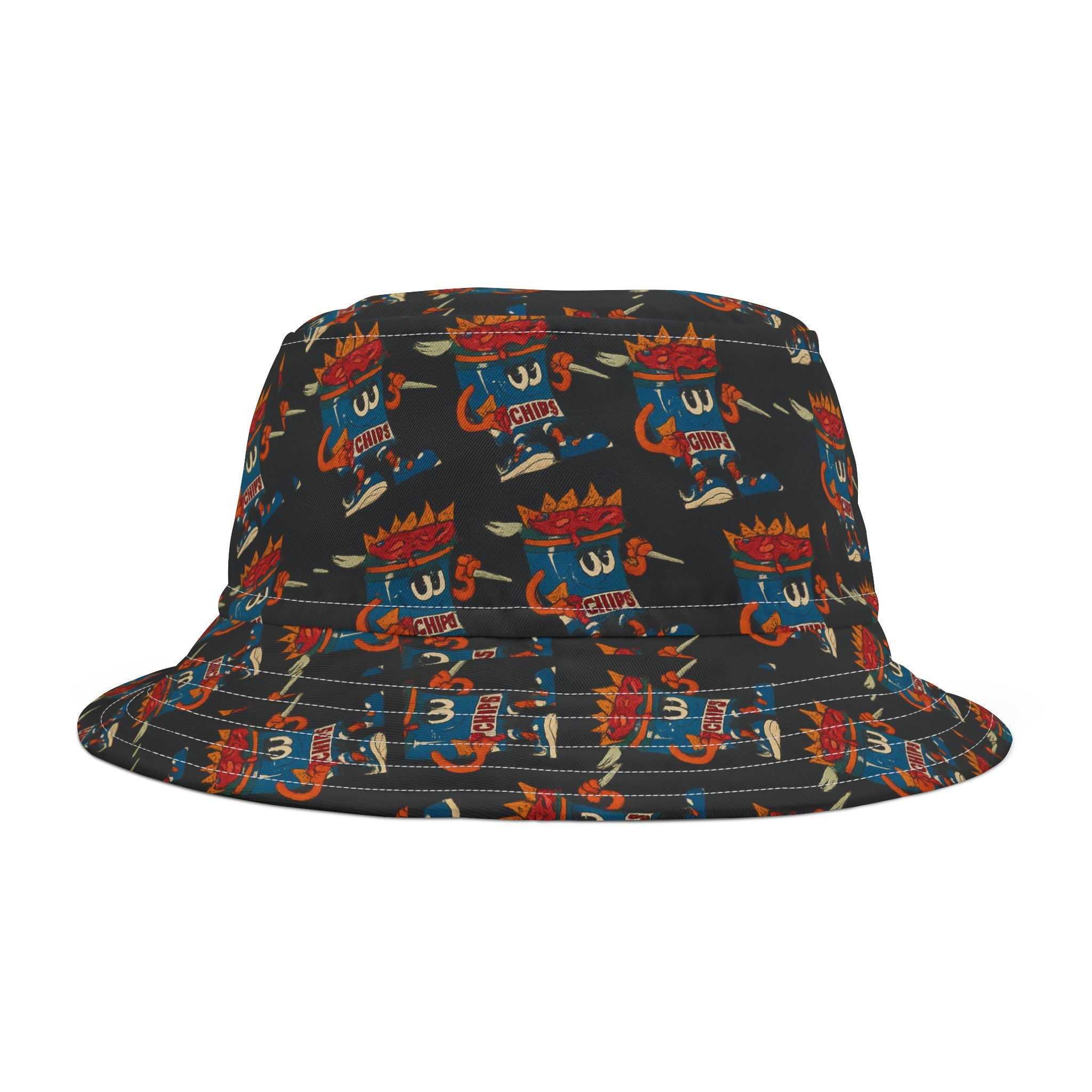 Gumps Grub Mascot Pattern Bucket Hat- Black