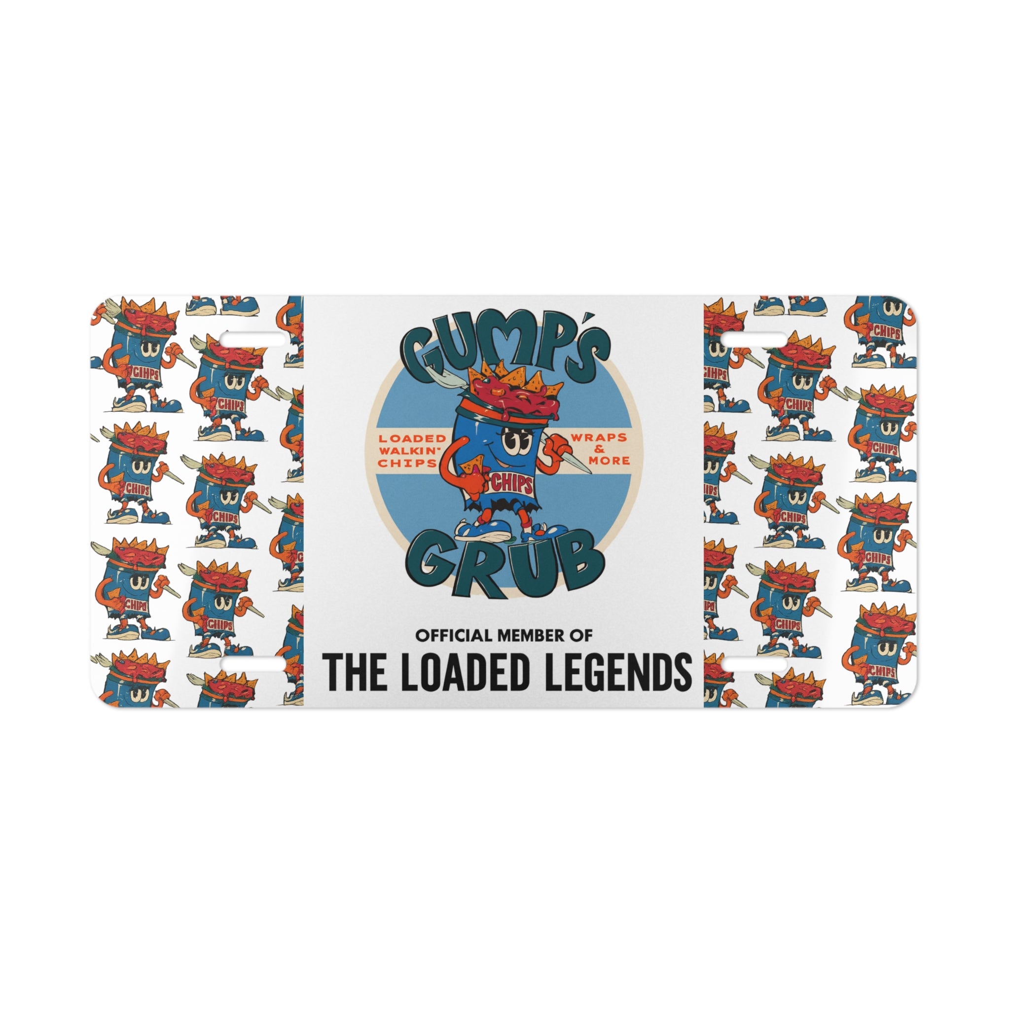 Vanity Plate — “Gump’s Grub” Licensed Novelty License Plate (Loaded Legends Food Mascot)