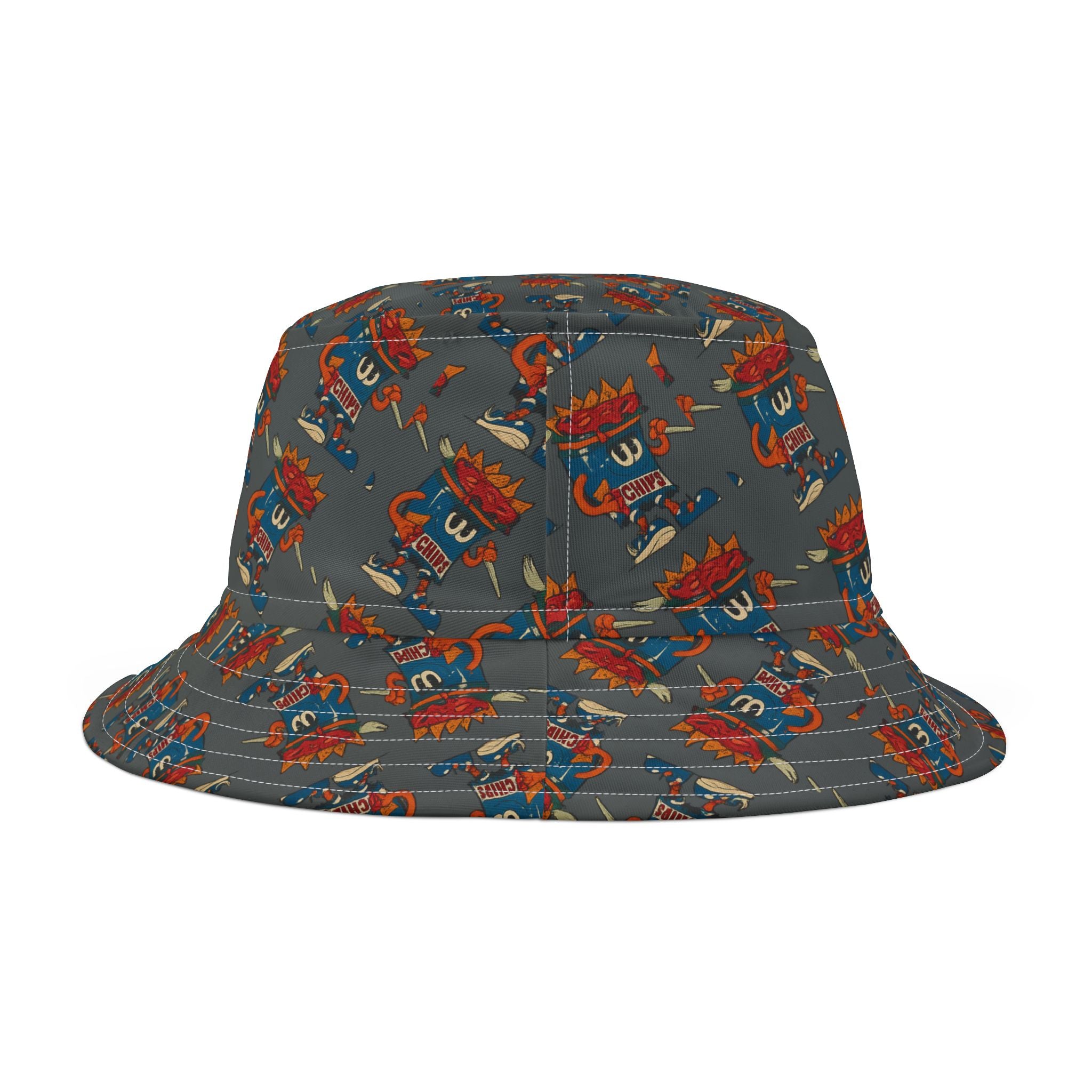Gumps Grub Mascot Pattern Bucket Hat- Dark Grey