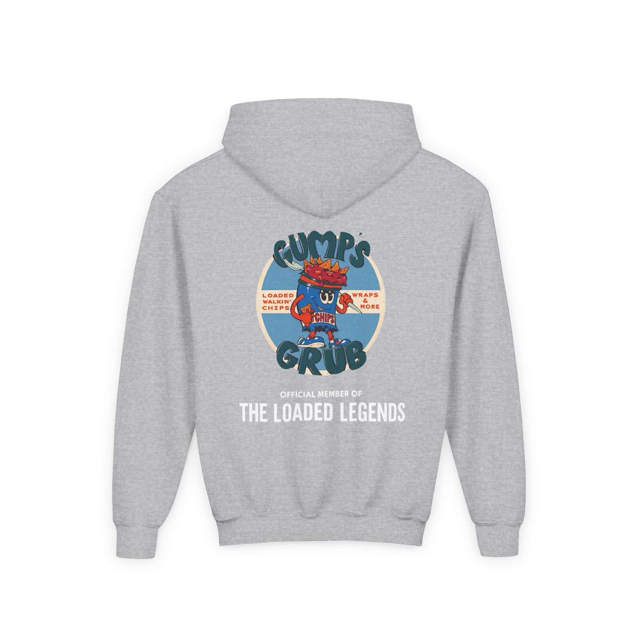 Youth Hoodie — Gump's Grub Mascot/Logo (White Font)