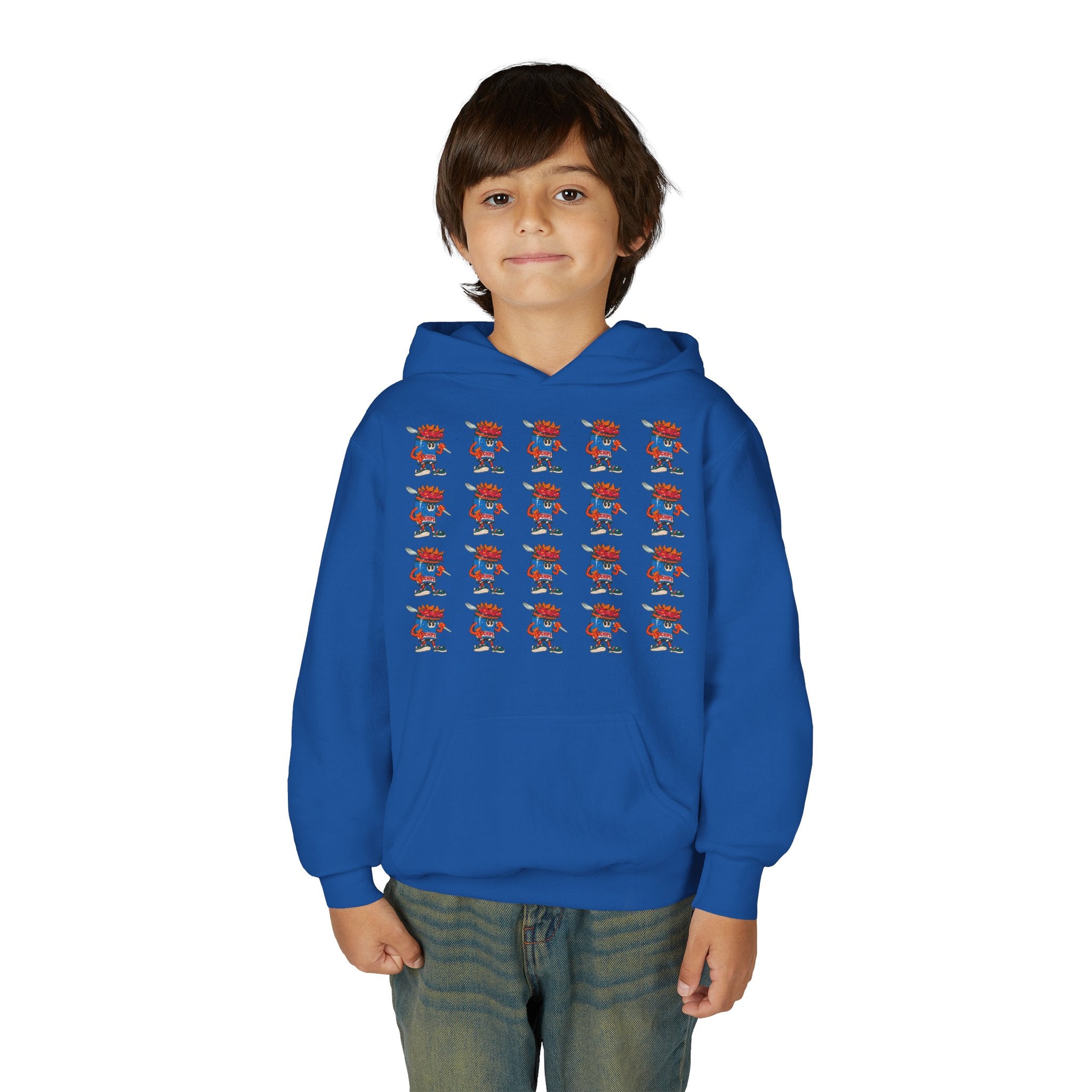 Youth Hoodie — Gump's Grub Mascot Pattern/Logo Pullover (Black Font)