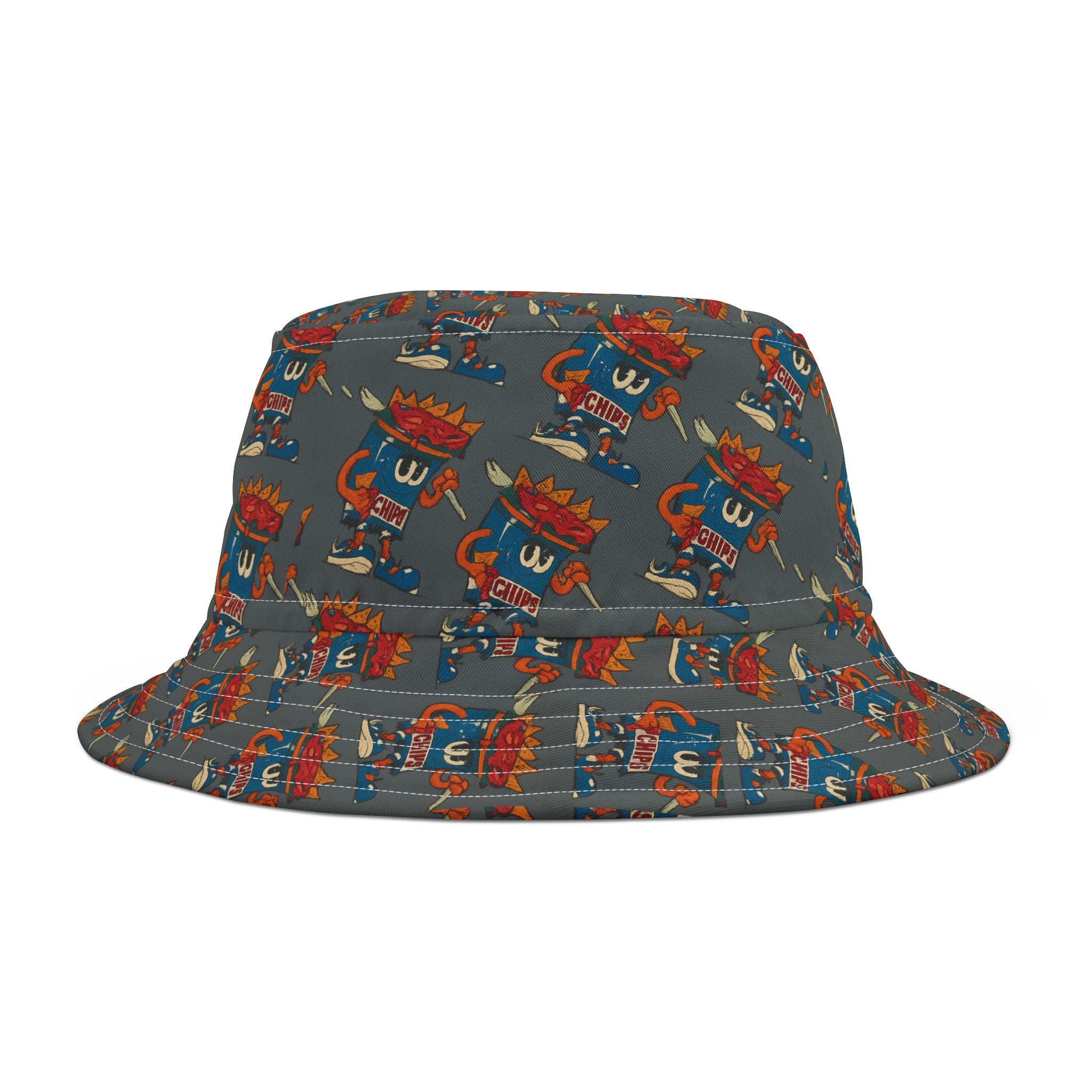 Gumps Grub Mascot Pattern Bucket Hat- Dark Grey