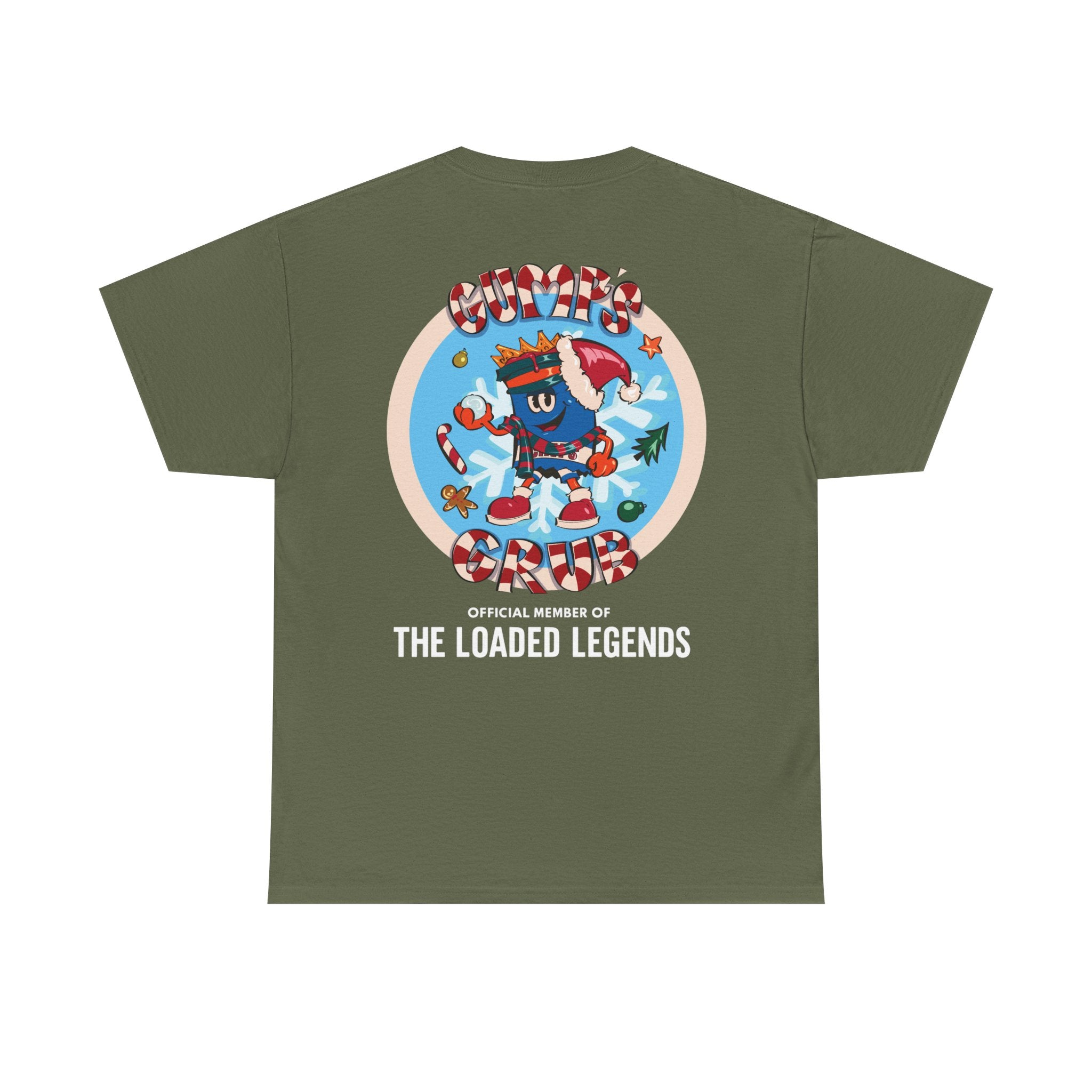 Gumps Grub Mascot/Christmas Logo: 'The Loaded Legeands' (white font)