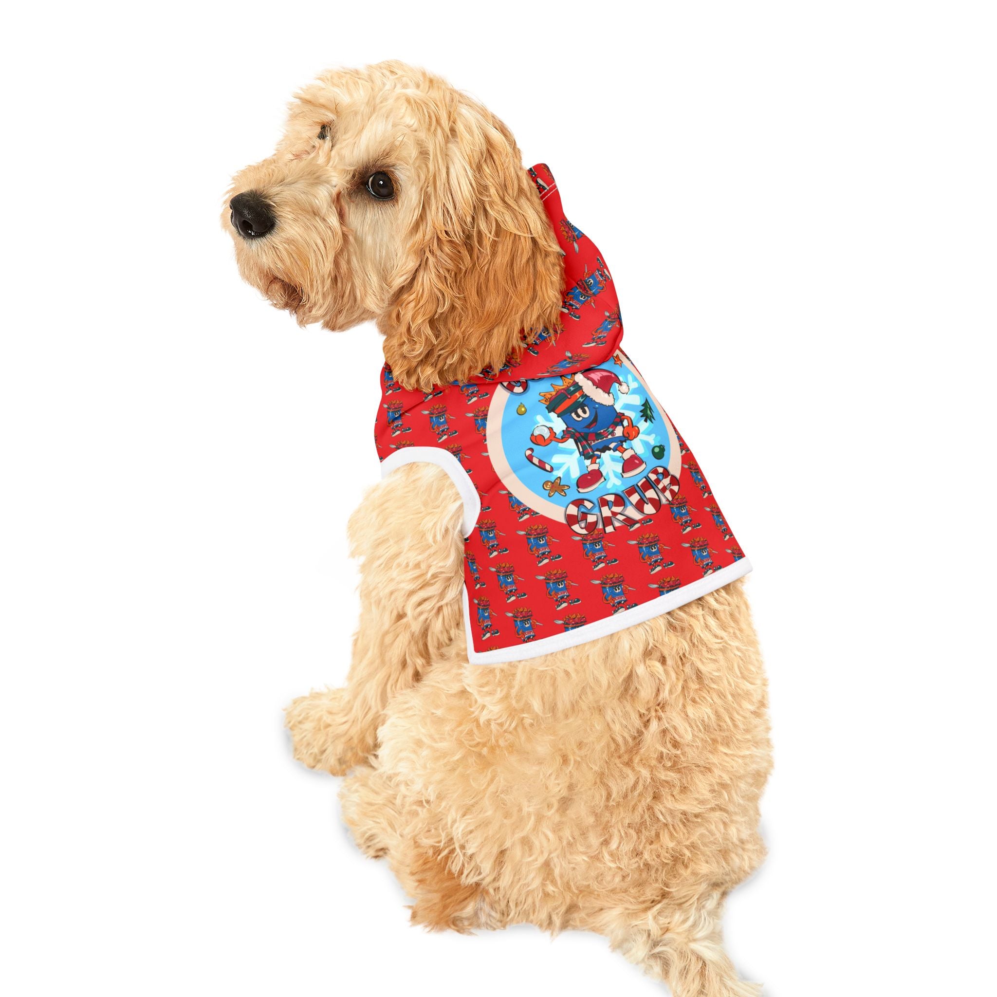 Pet Hoodie —Gump's Grub Christmas Logo/Mascot Pattern Dog Hoodie (Red)