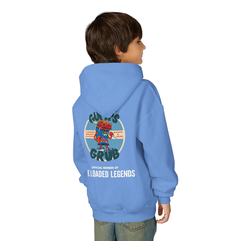 Youth Hoodie — Gump's Grub Mascot/Logo (White Font)