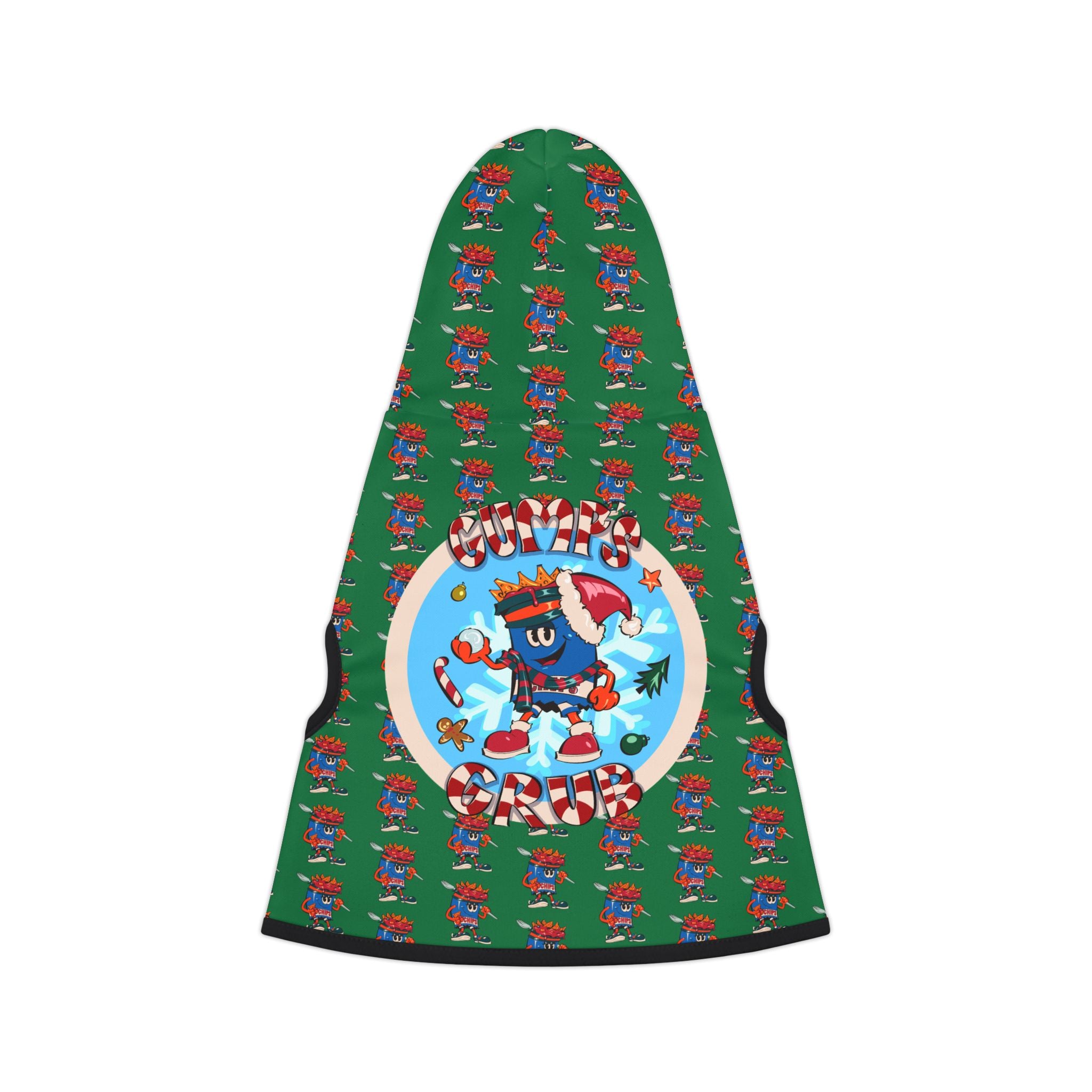 Pet Hoodie —Gump's Grub Christmas Logo/Mascot Pattern Dog Hoodie (Black)