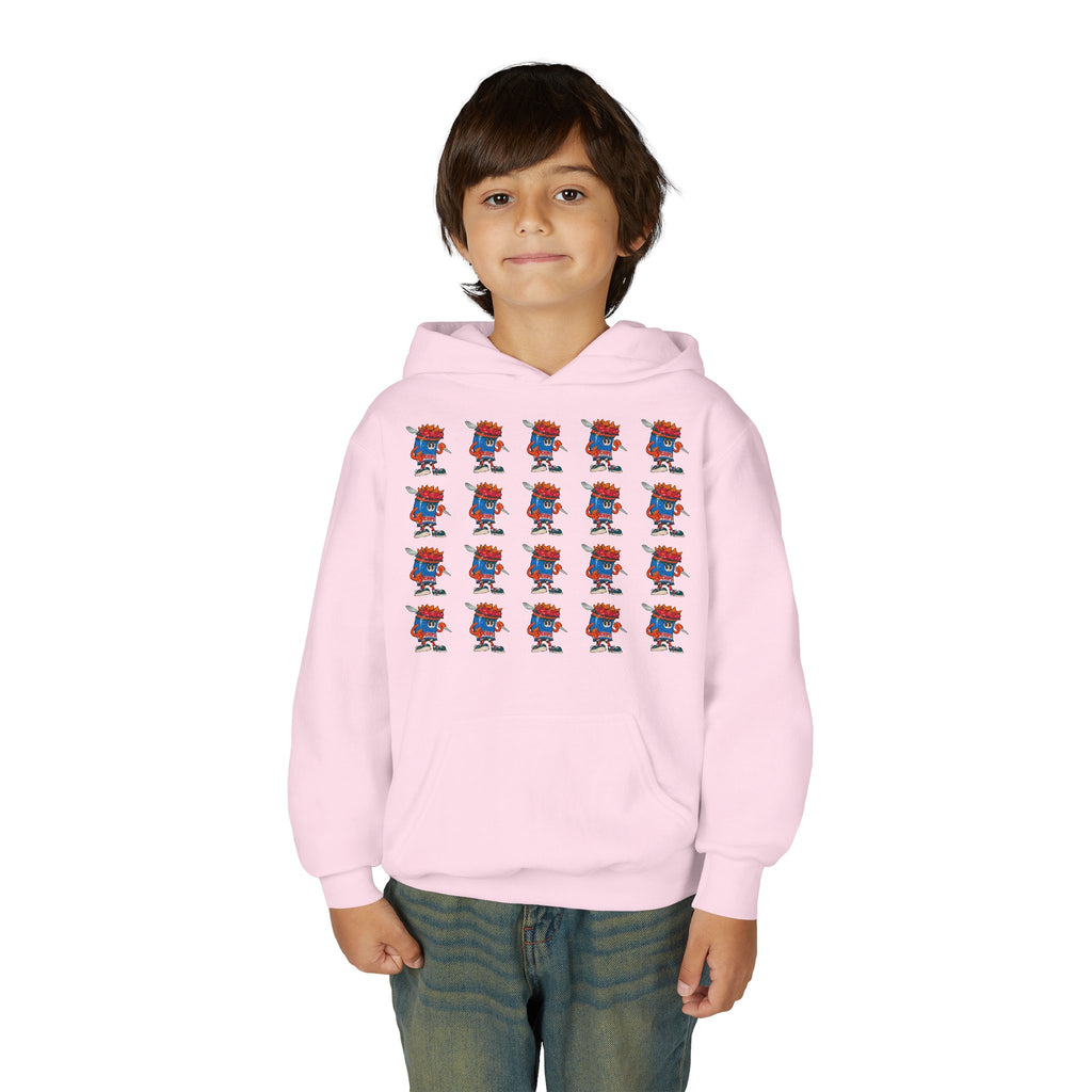 Youth Hoodie — Gump's Grub Mascot Pattern/Logo Pullover (Black Font)