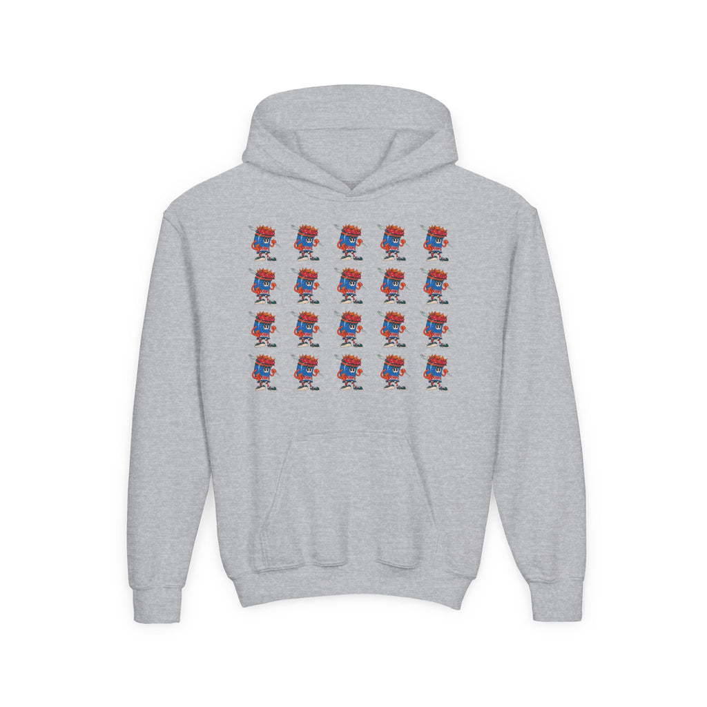 Youth Hoodie — Gump's Grub Mascot Pattern/Logo Pullover (Black Font)