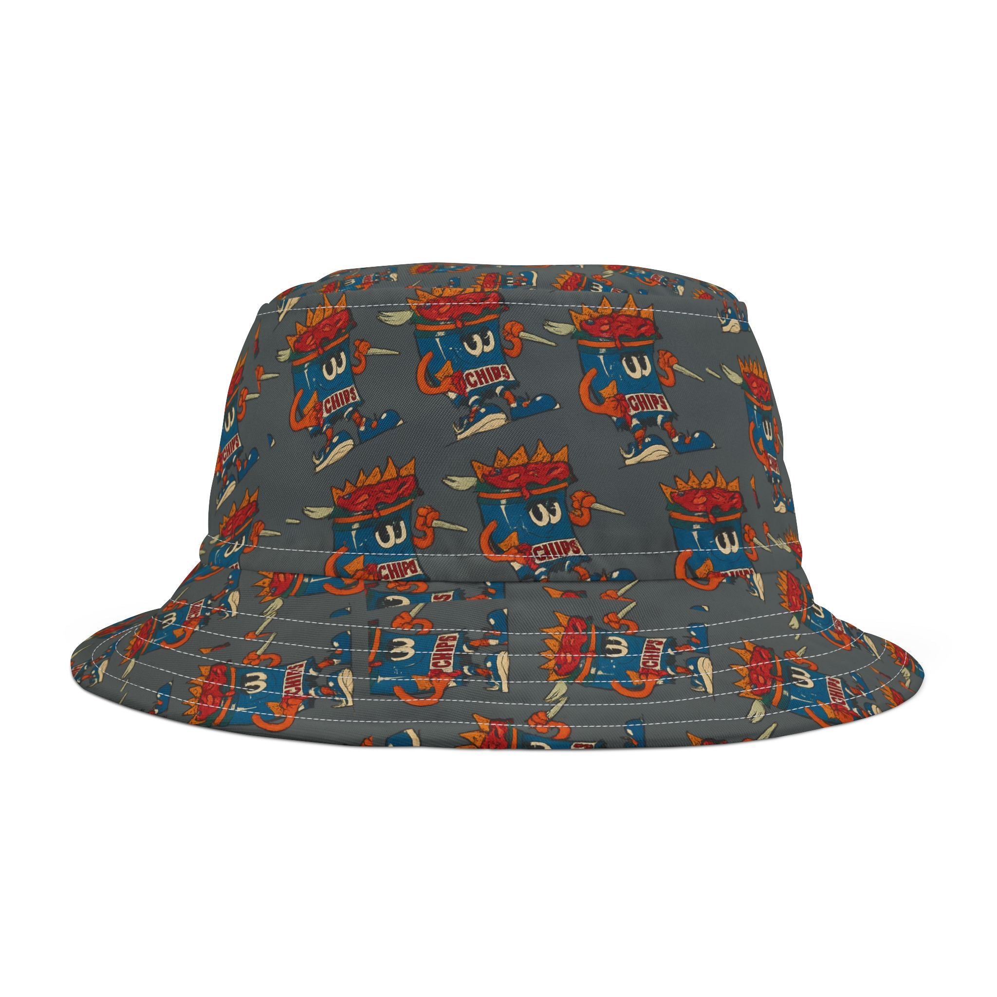 Gumps Grub Mascot Pattern Bucket Hat- Dark Grey