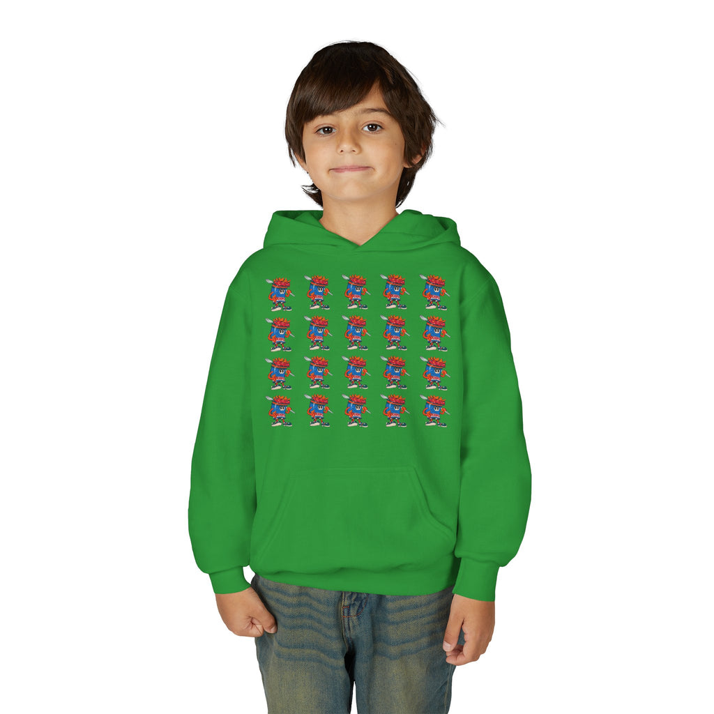 Youth Hoodie — Gump's Grub Mascot Pattern/Logo Pullover (Black Font)