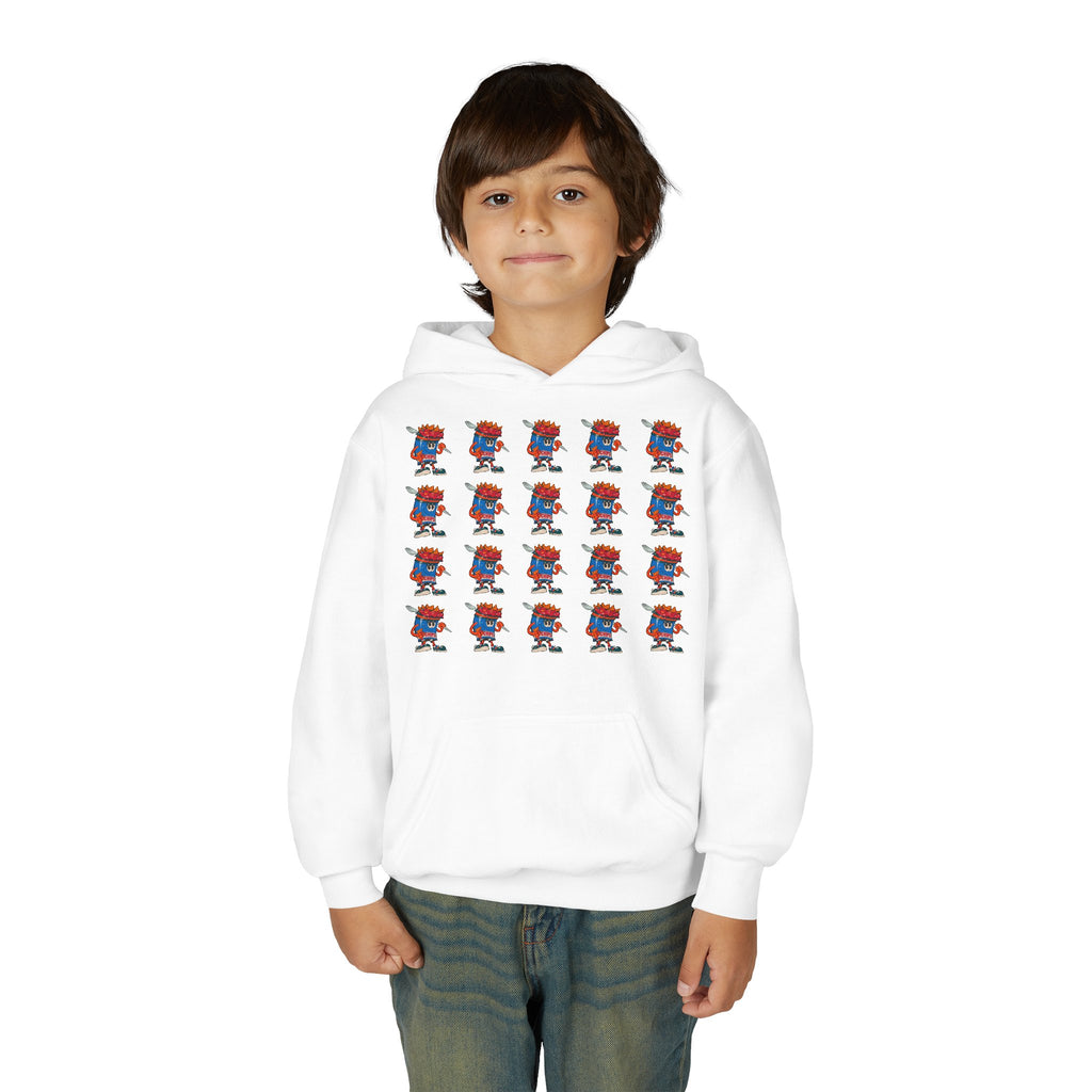 Youth Hoodie — Gump's Grub Mascot Pattern/Logo Pullover (Black Font)
