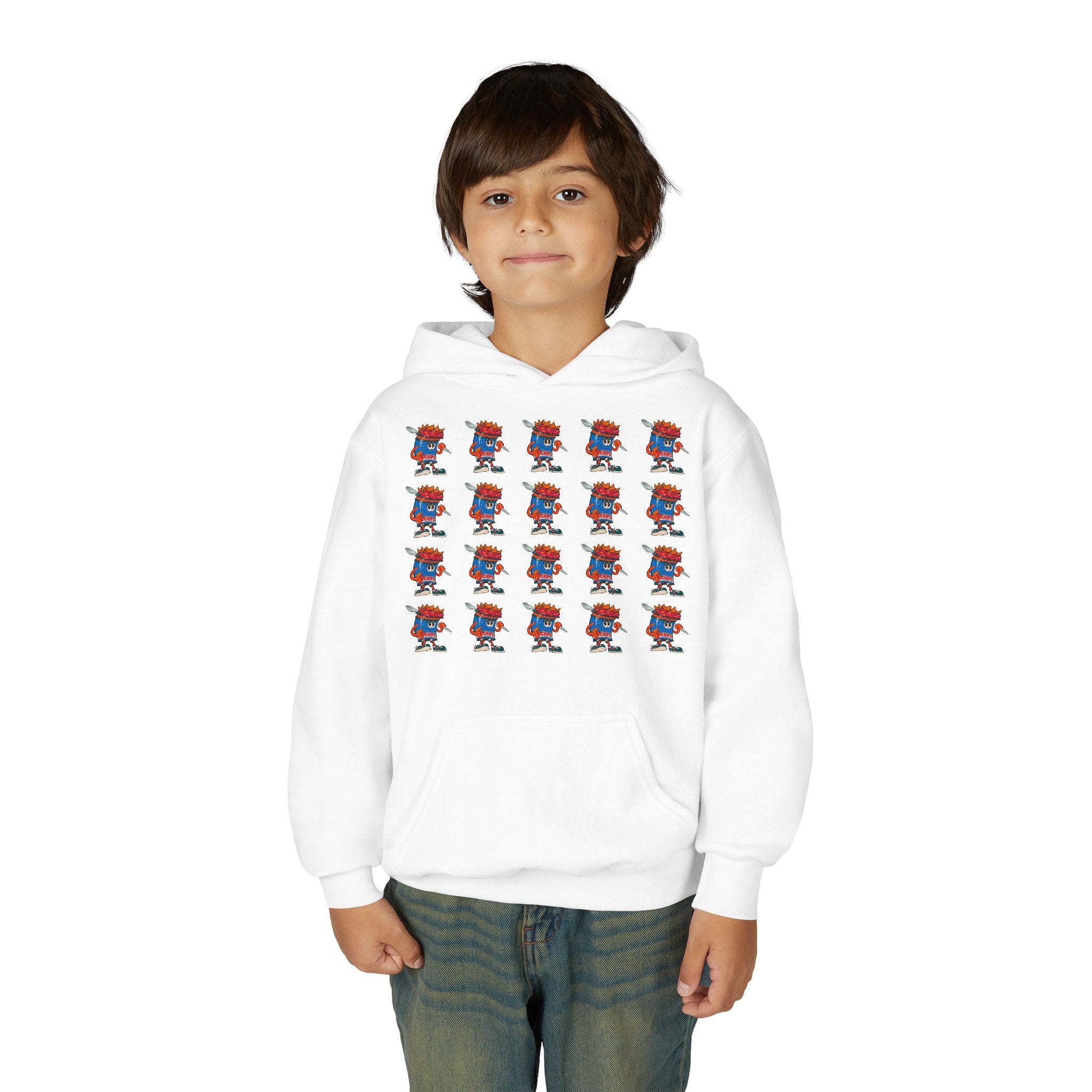 Youth Hoodie — Gump's Grub Mascot Pattern/Logo Pullover (Black Font)