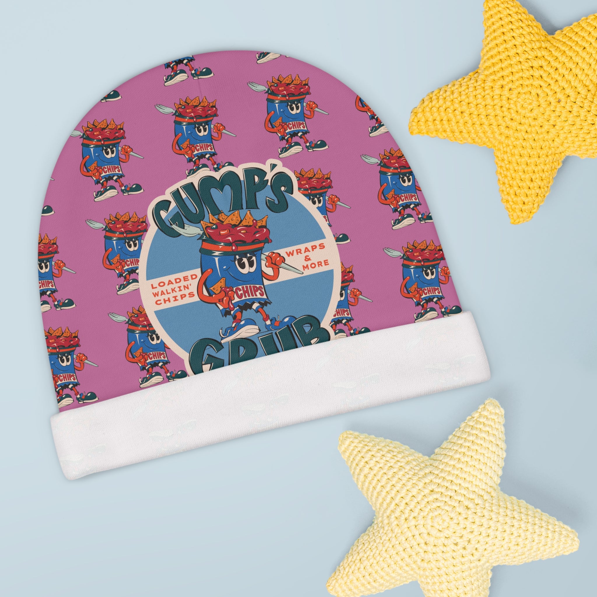 Baby Beanie — Gump's Grub All‑Over Print Infant Hat Mascot/Logo Combo