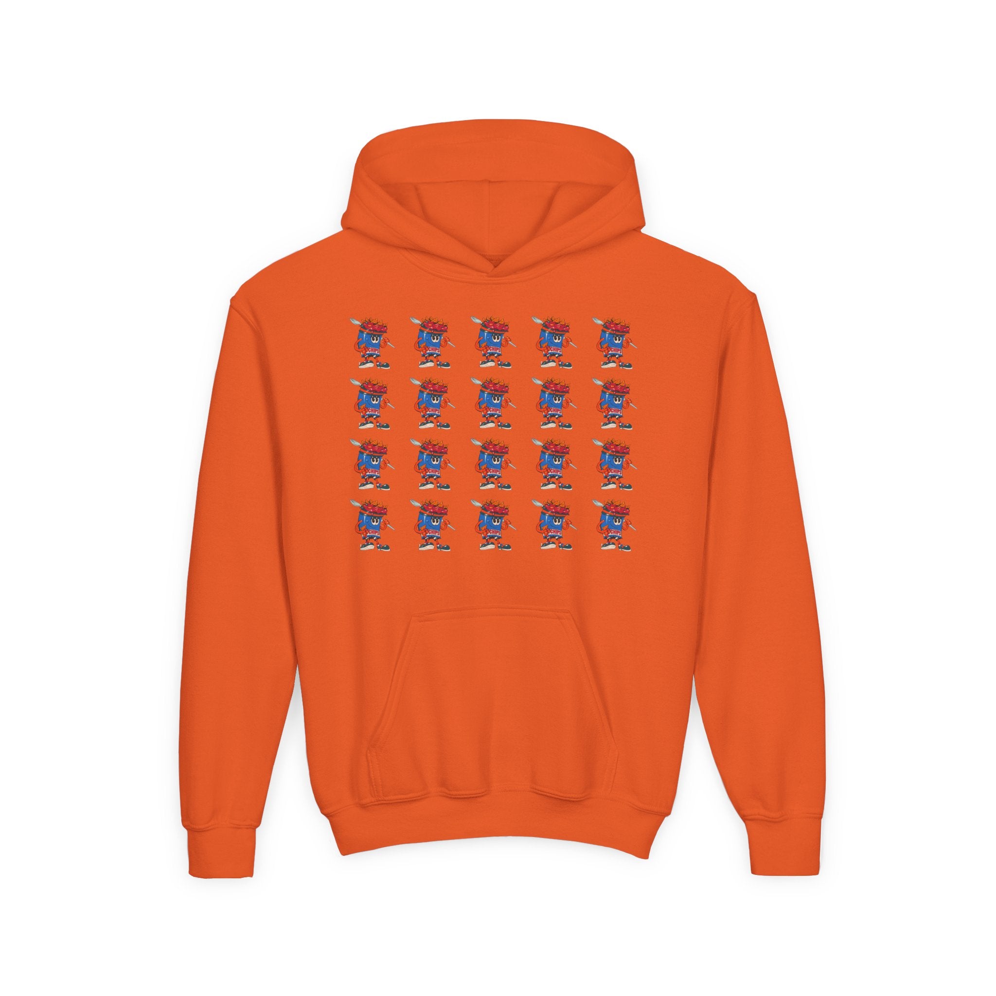 Youth Hoodie — Gump's Grub Mascot Pattern/Logo Pullover (Black Font)