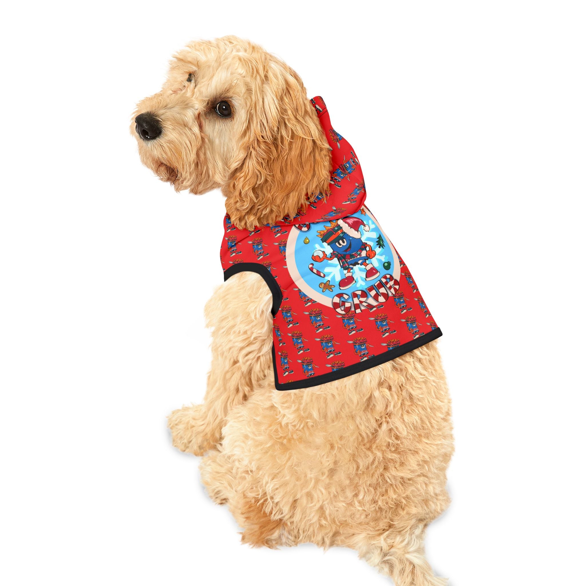 Pet Hoodie —Gump's Grub Christmas Logo/Mascot Pattern Dog Hoodie (Red)
