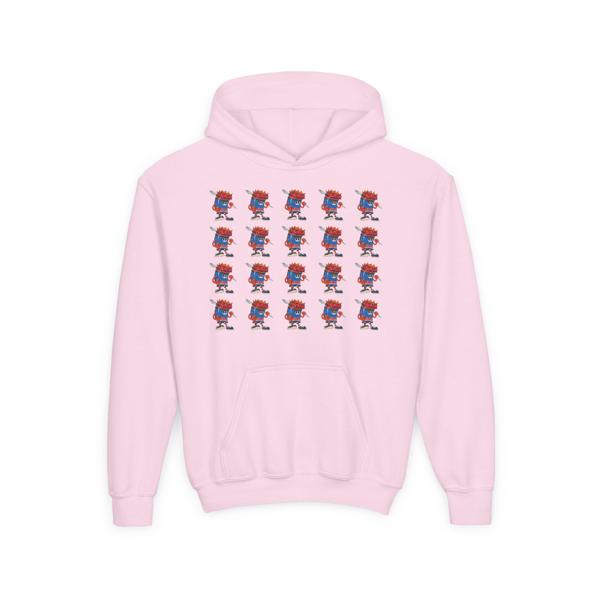 Youth Hoodie — Gump's Grub Mascot Pattern/Logo Pullover (Black Font)