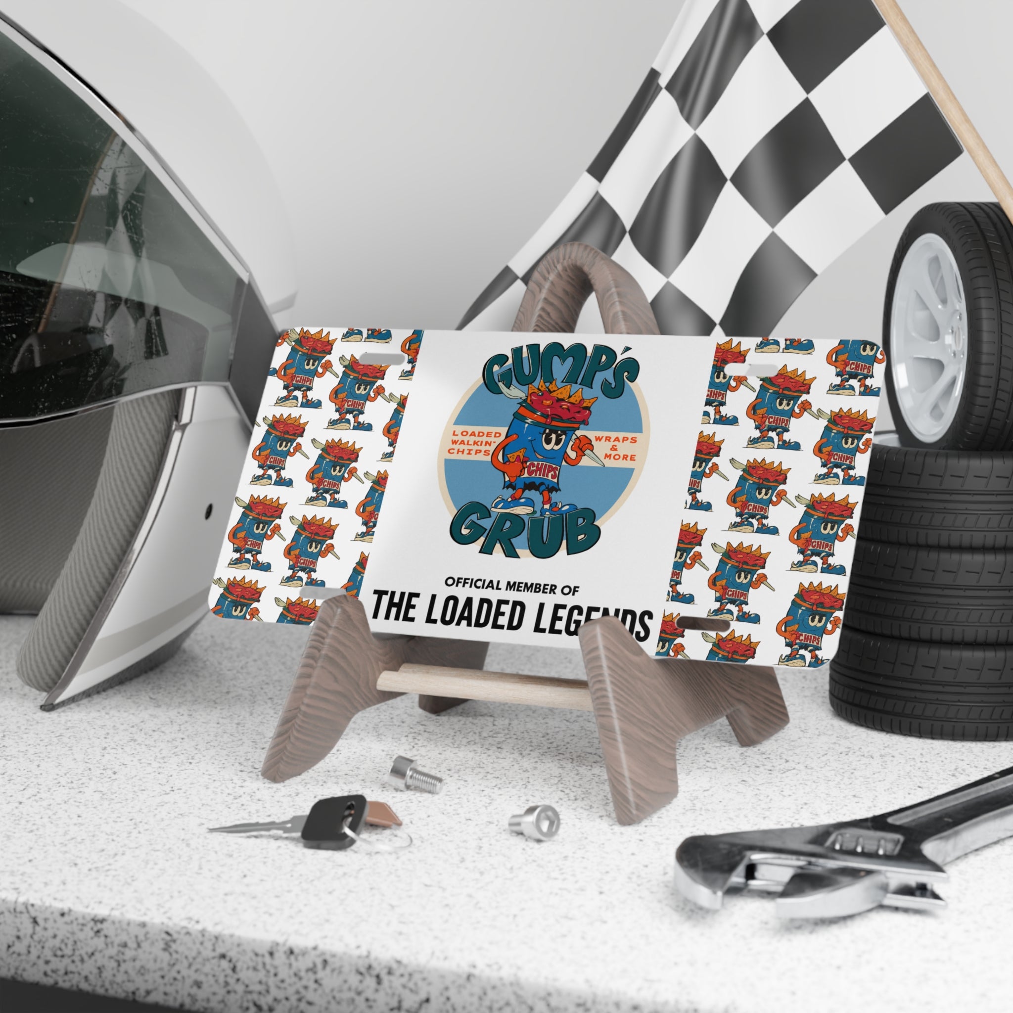 Vanity Plate — “Gump’s Grub” Licensed Novelty License Plate (Loaded Legends Food Mascot)