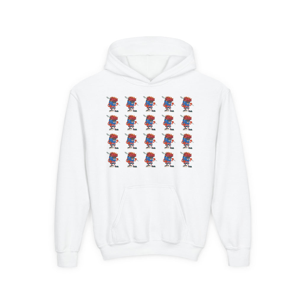 Youth Hoodie — Gump's Grub Mascot Pattern/Logo Pullover (Black Font)