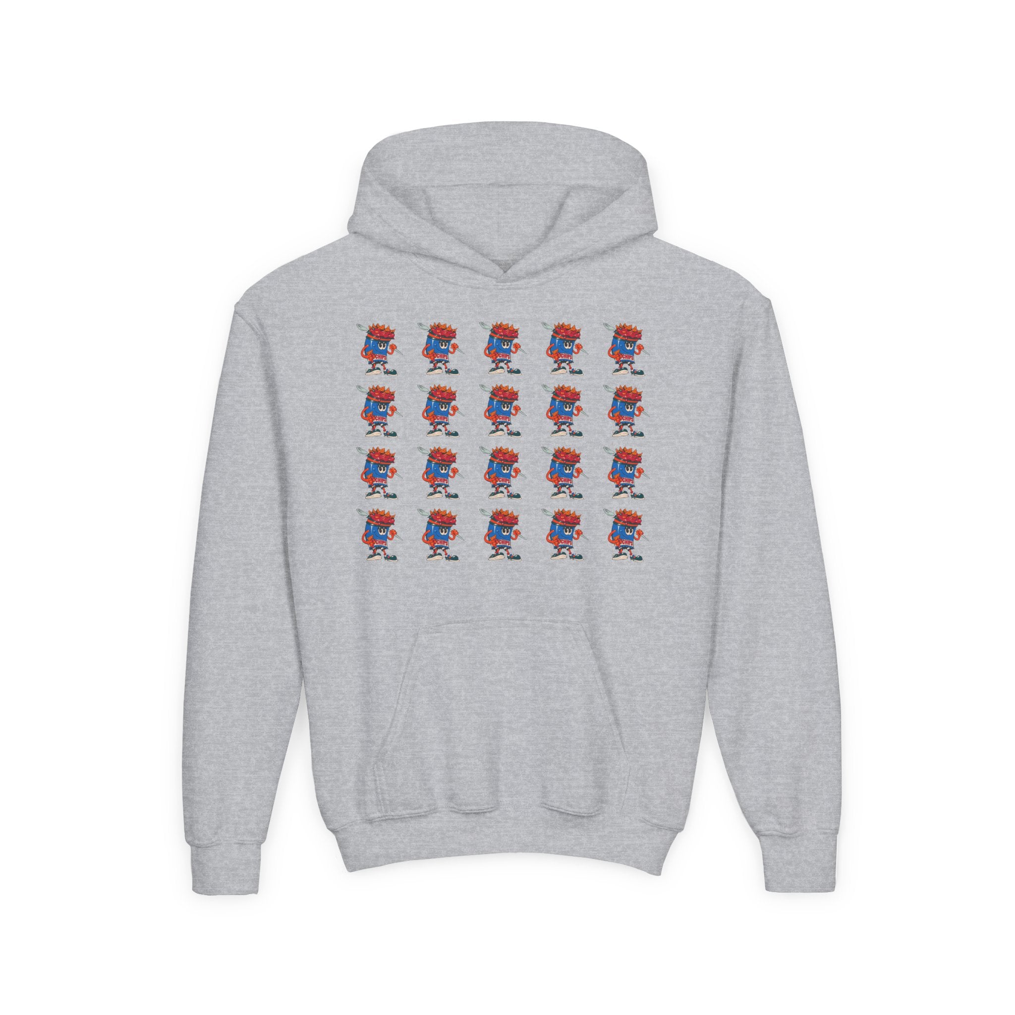 Youth Hoodie — Gump's Grub Mascot Pattern/Logo Pullover (Black Font)