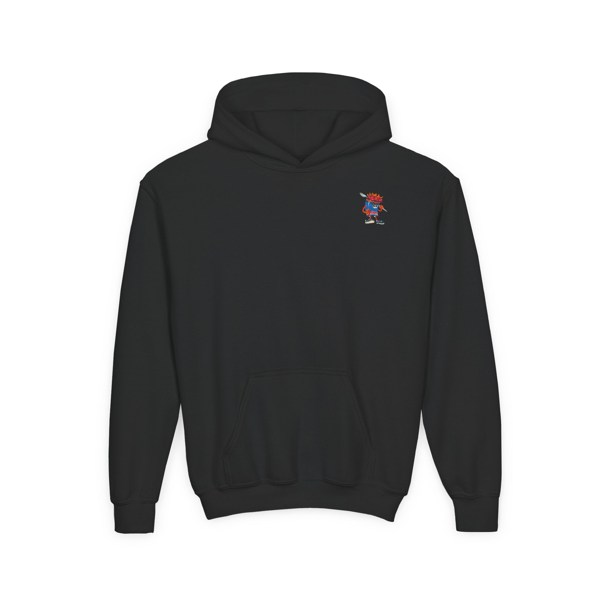 Youth Hoodie — Gump's Grub Mascot/Christmas Logo (White Font)
