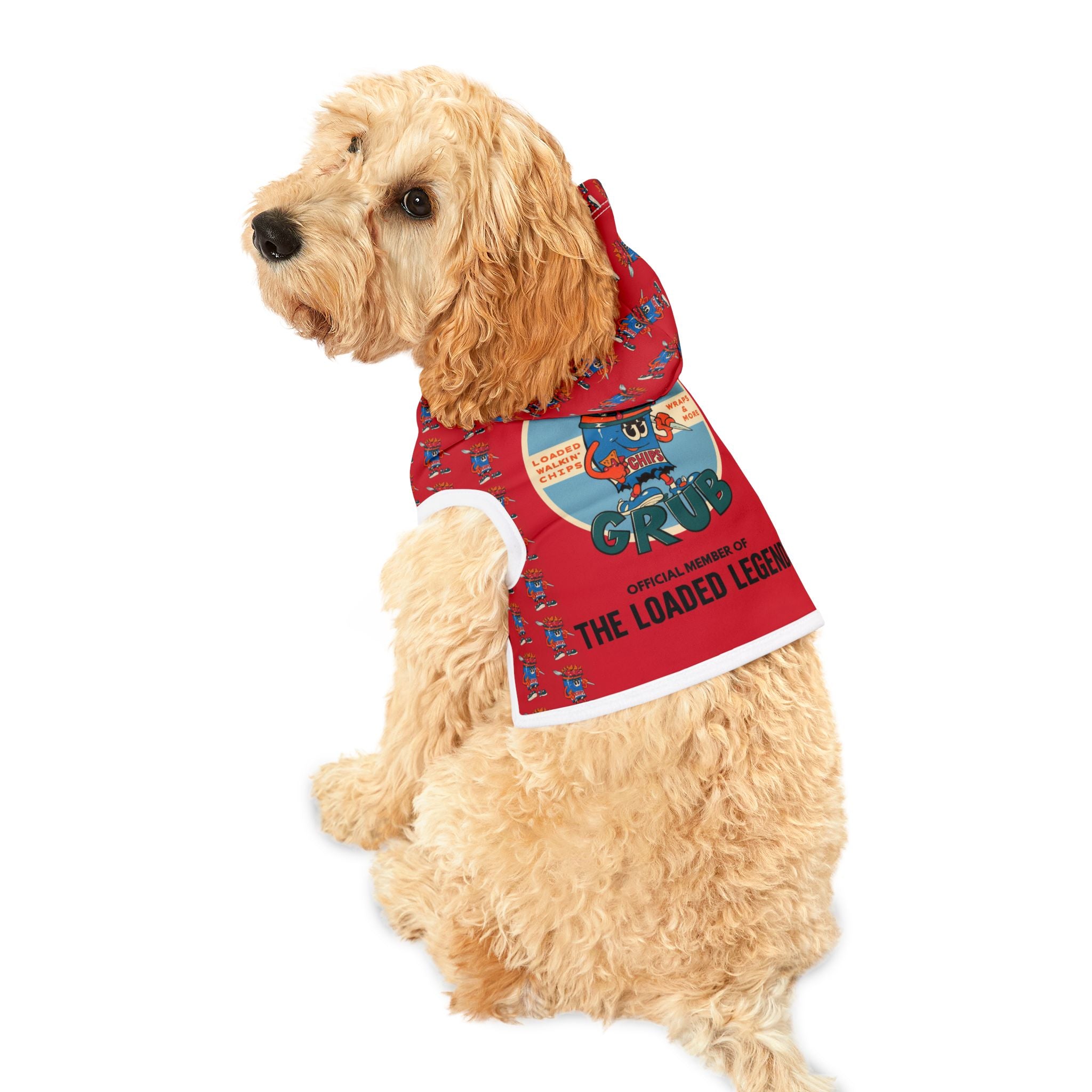 Pet Hoodie —Gump's Grub Logo/Mascot Pattern Dog Hoodie (Red)