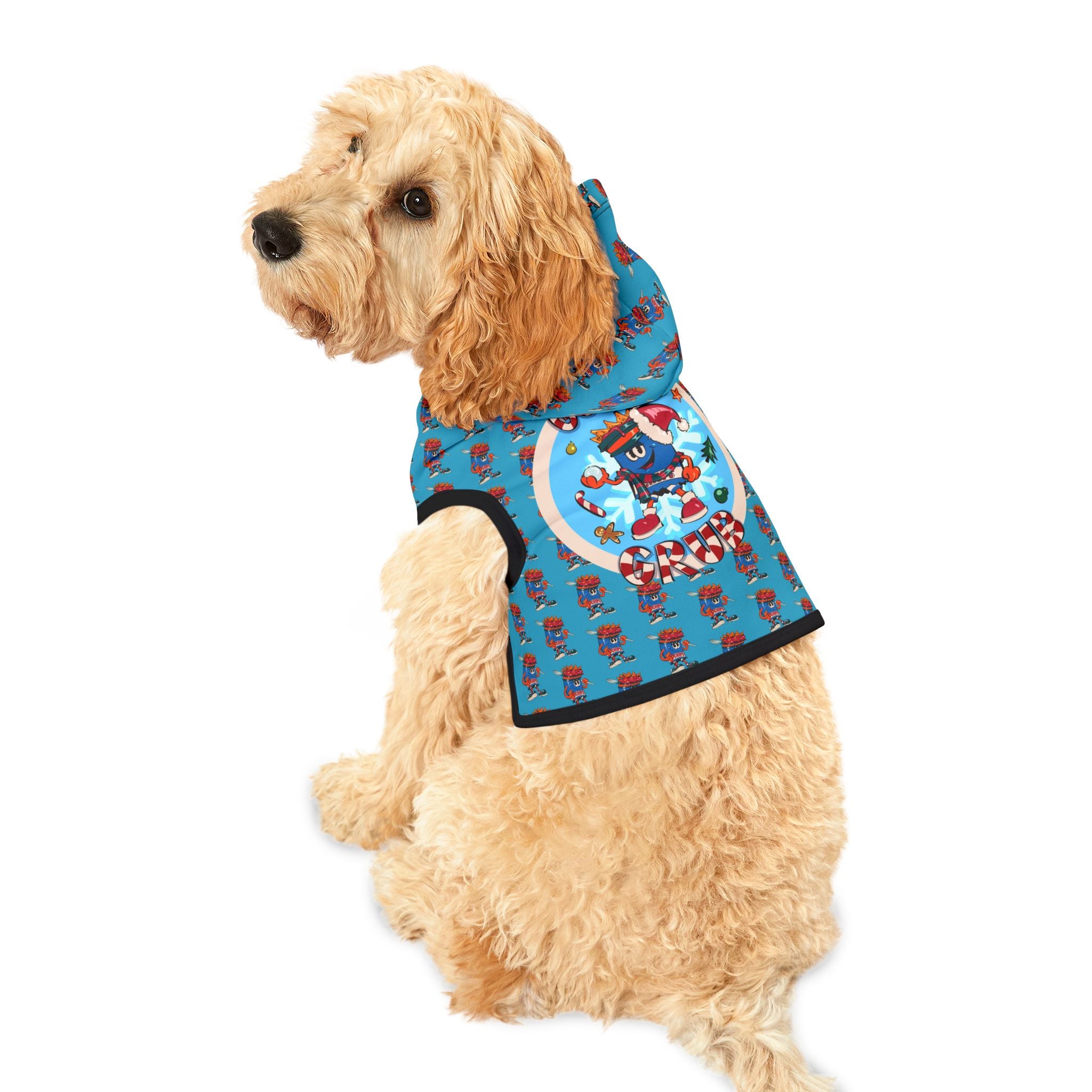Pet Hoodie —Gump's Grub Christmas Logo/Mascot Pattern Dog Hoodie (Sapphire)